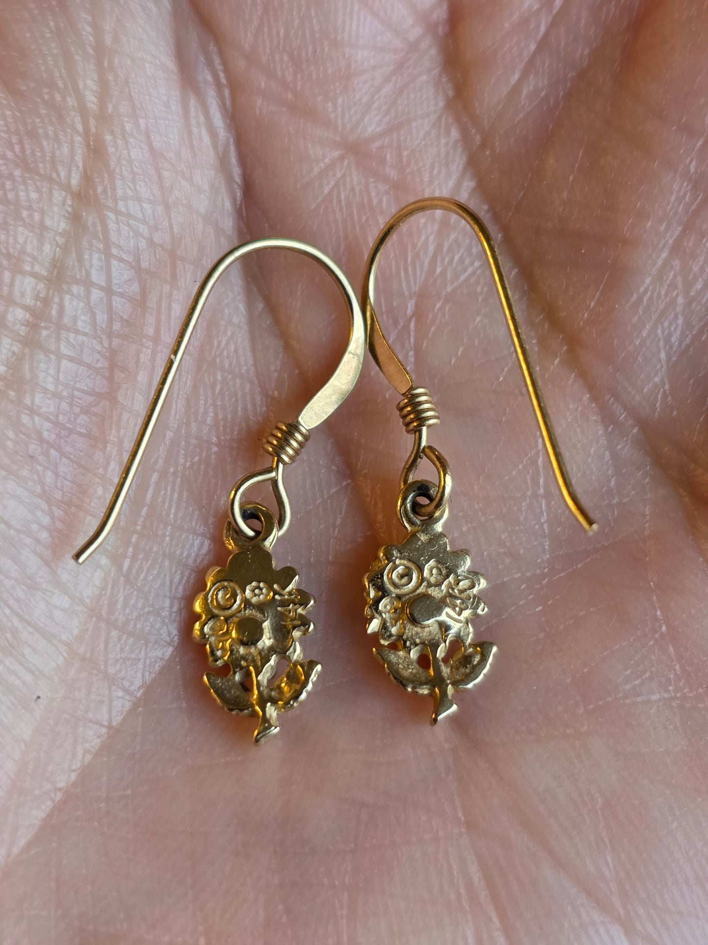 Sweet 14k Gold Sunflower Dainty Drop Dangle Earrings