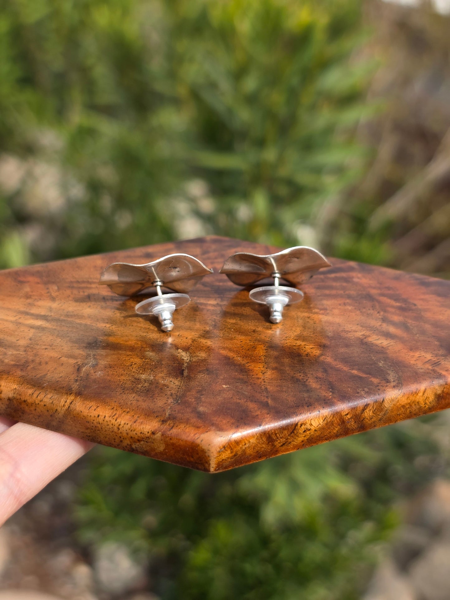 Sterling Silver Round Wavy Disc 24mm Wide Button Stud Statement Earrings