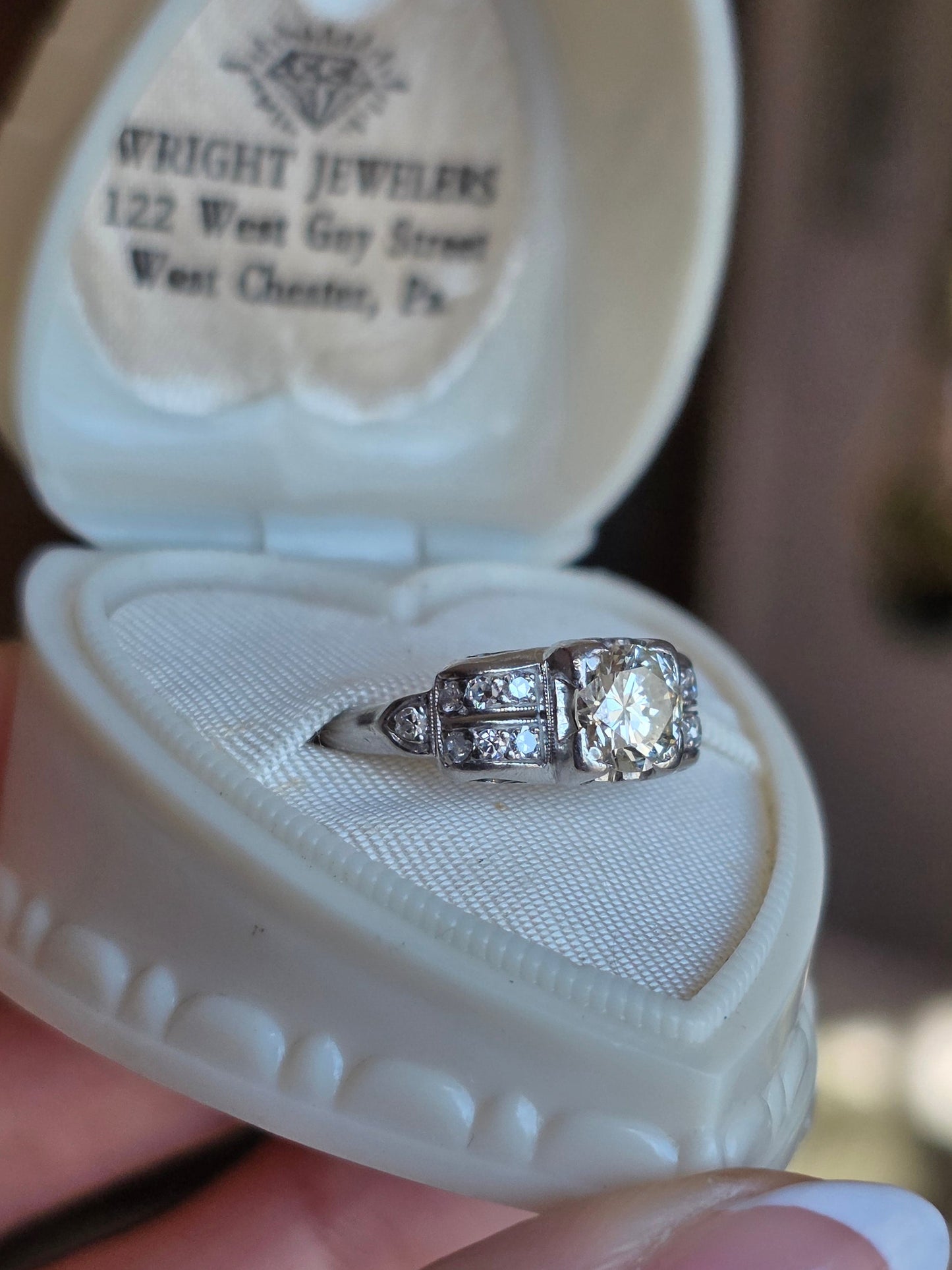 Stunning 1.0CTW OEC Art Deco Style Platinum Diamond Ring Size 4