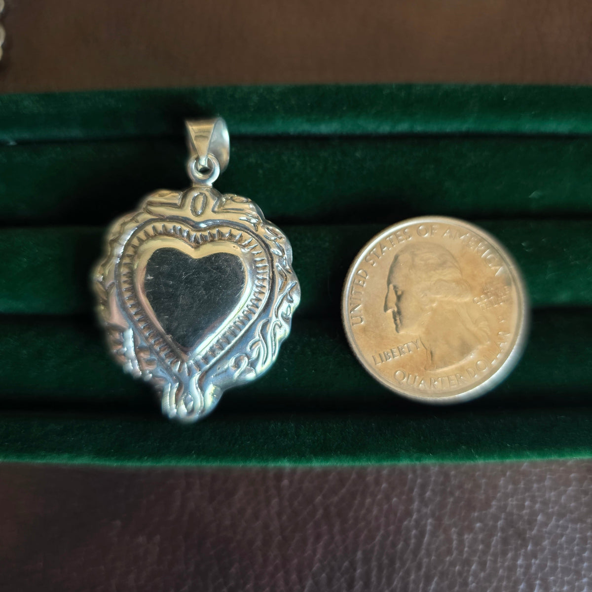 Vintage Puffy Ornate Sterling Silver Large Heart Pendant (NO CHAIN)
