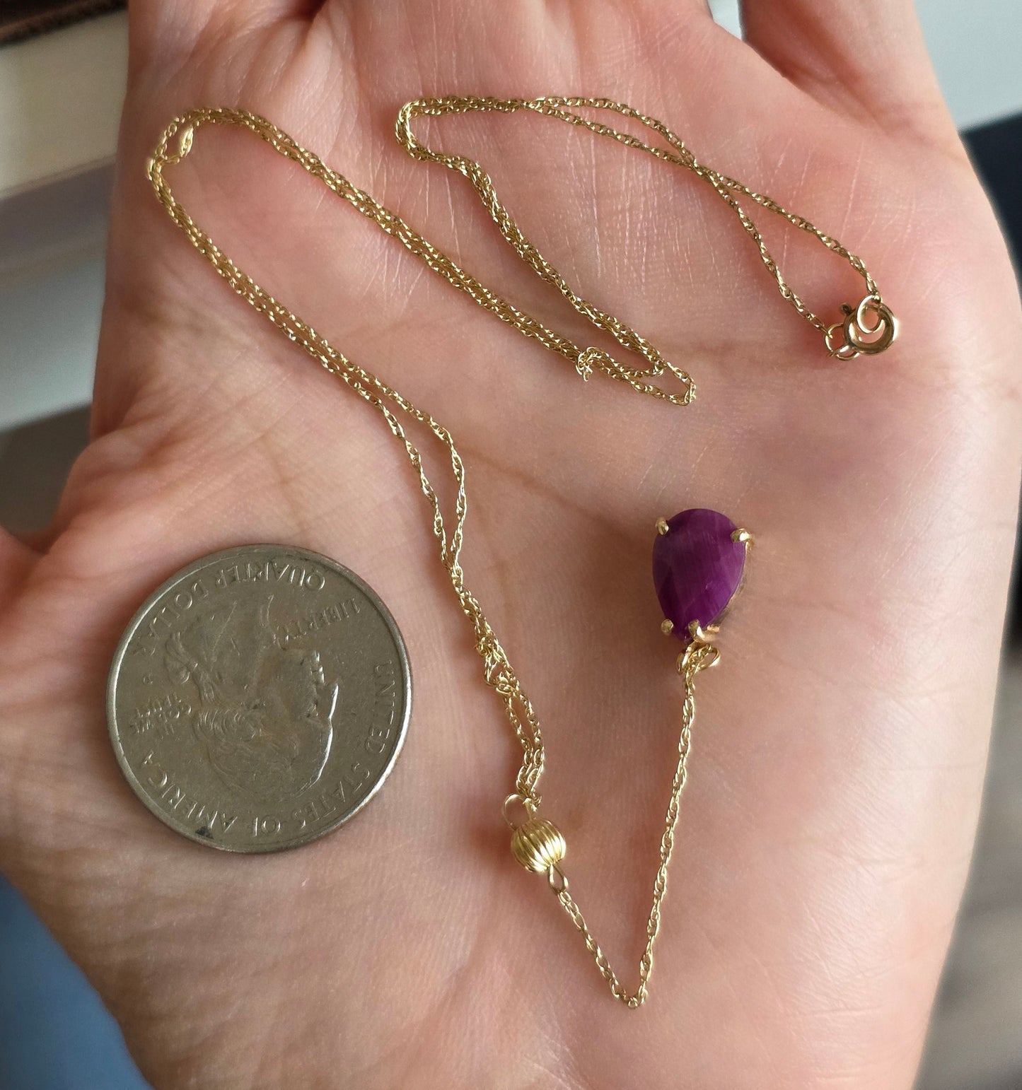 Dainty 10k Gold Pear Cut 2.50ct Ruby Lariat Y Drop Necklace 16"