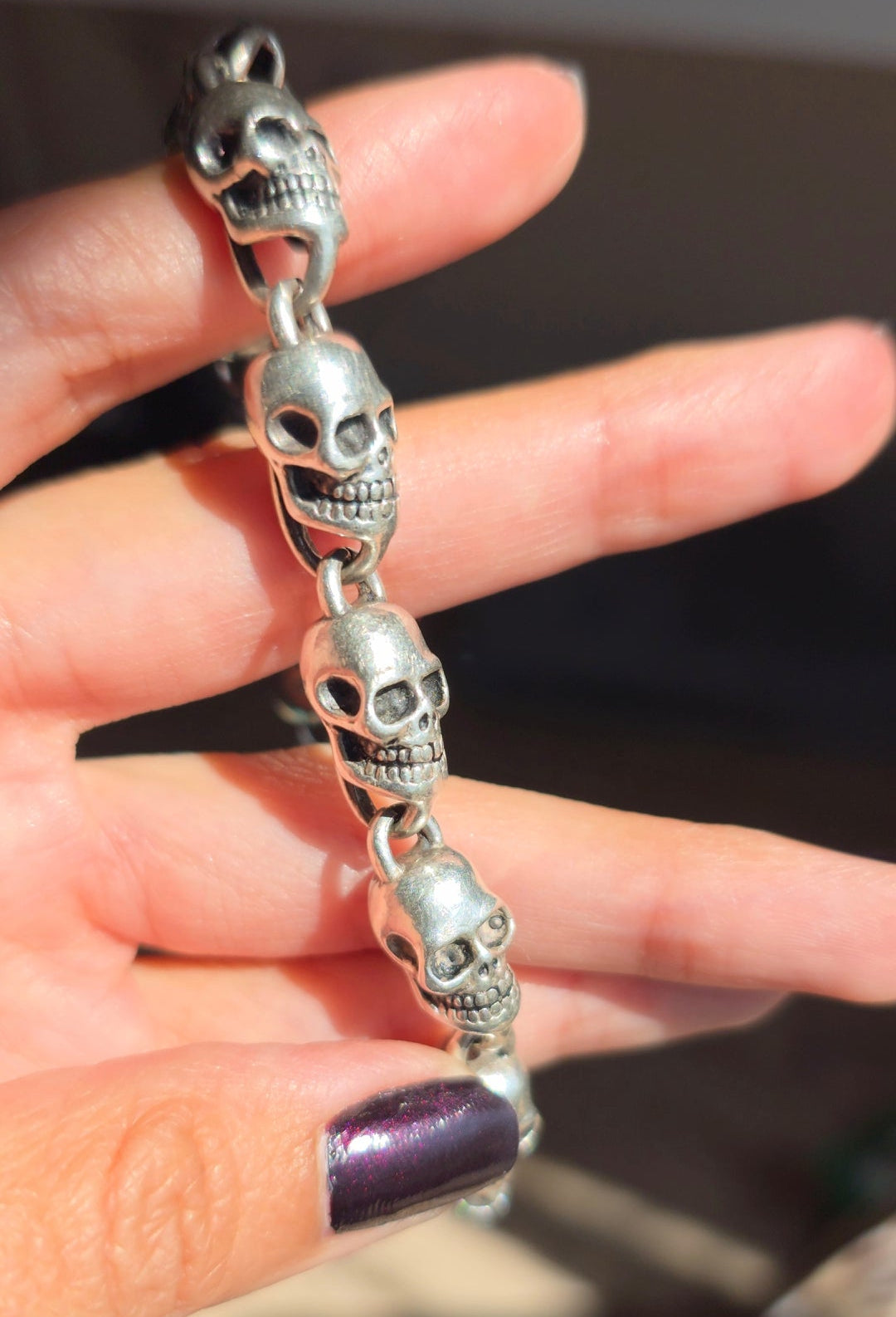 Badass Solid Hefty Skulls Link 925 Sterling Silver Bracelet 8.75"