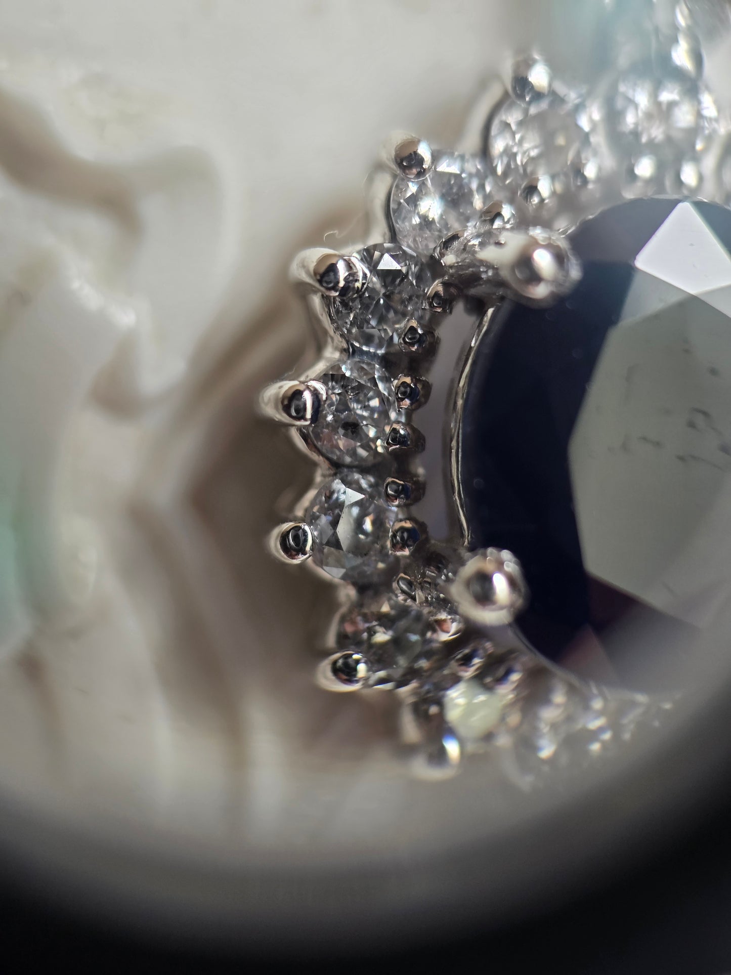 Beautiful 14k White Gold 2.44TCW Dark Blue Sapphire and Diamond Halo Pendant Necklace With 16" Cable Chain