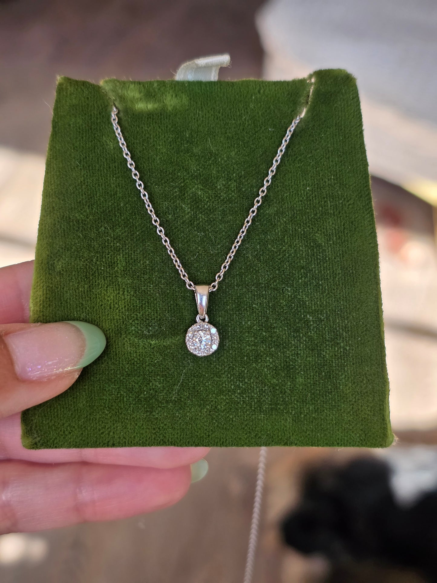 Sparkling White Gold Dainty .20CTW Diamond Cluster Pendant With Cable Chain 16" Necklace