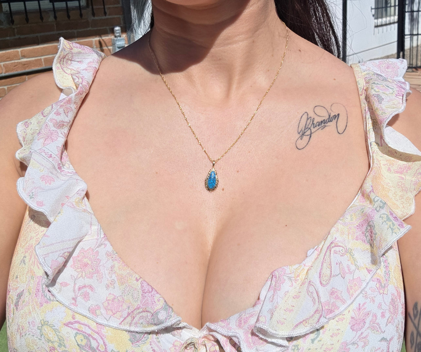 14k Gold Kingman Turquoise Pendant (NO CHAIN)