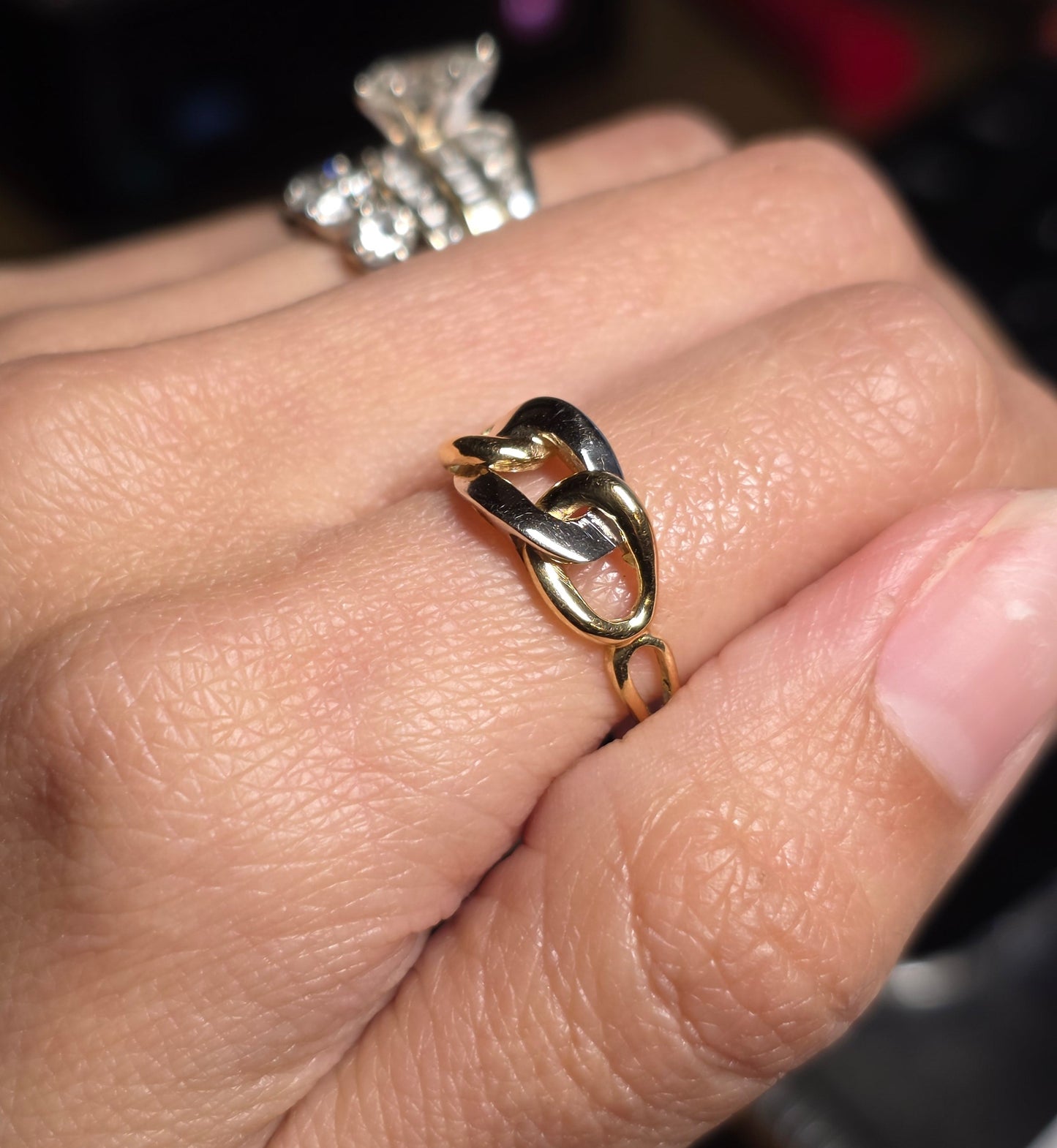 18k Two Toned Curb Chain Ring Size 6.5