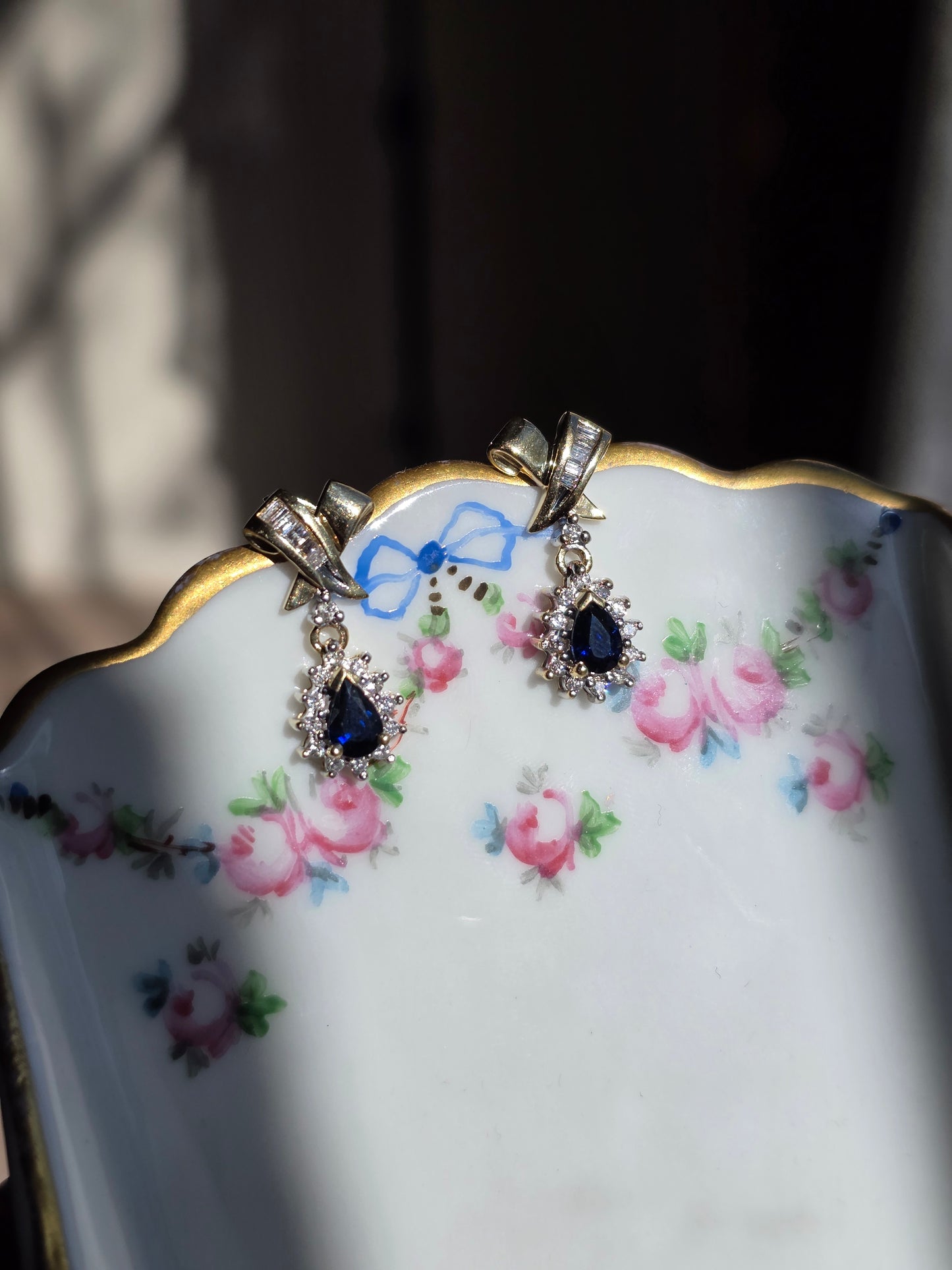RESERVED- DO NOT BUY: Beautiful 14k Sapphire Diamond Dangle Earrings
