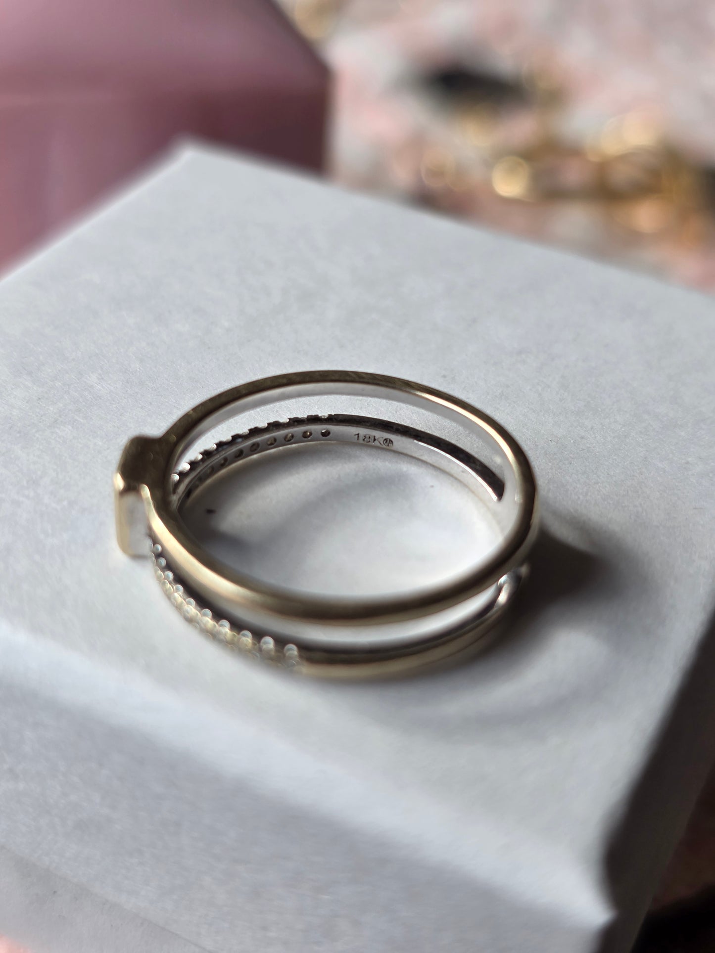 One-of-a-kind 18k White Gold Sapphire Diamond Double Band Ring Size 6.5