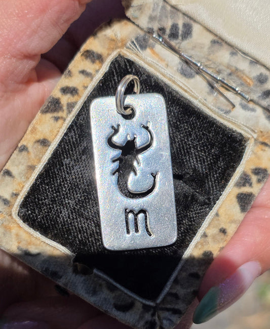Solid Sterling Silver Scorpio Horoscope Rectangular Dog Tag Pendant/Charm (NO CHAIN)