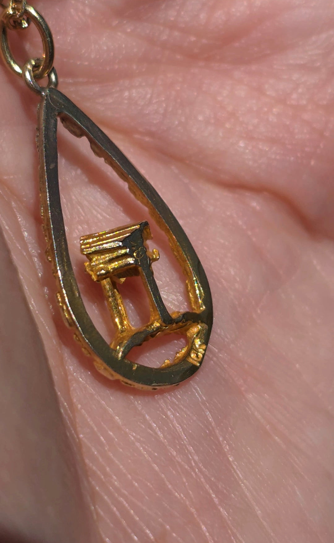 #10- 10k Gold 3D Greek Temple Inside Tear Drop Nugget 2T Ombre Frame Charm (NO CHAIN)