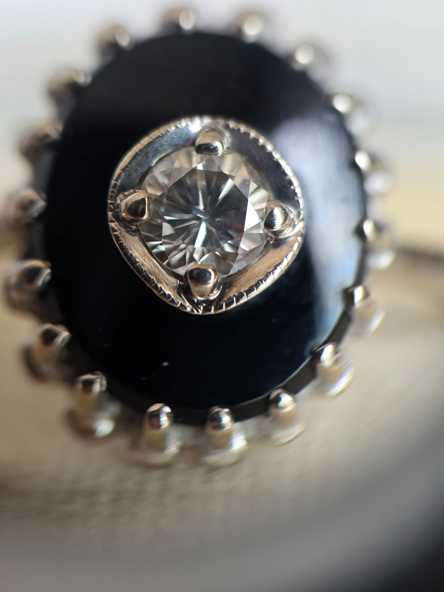 Stunning 10k White Gold Black Onyx And Diamond Statement Ring Size 8