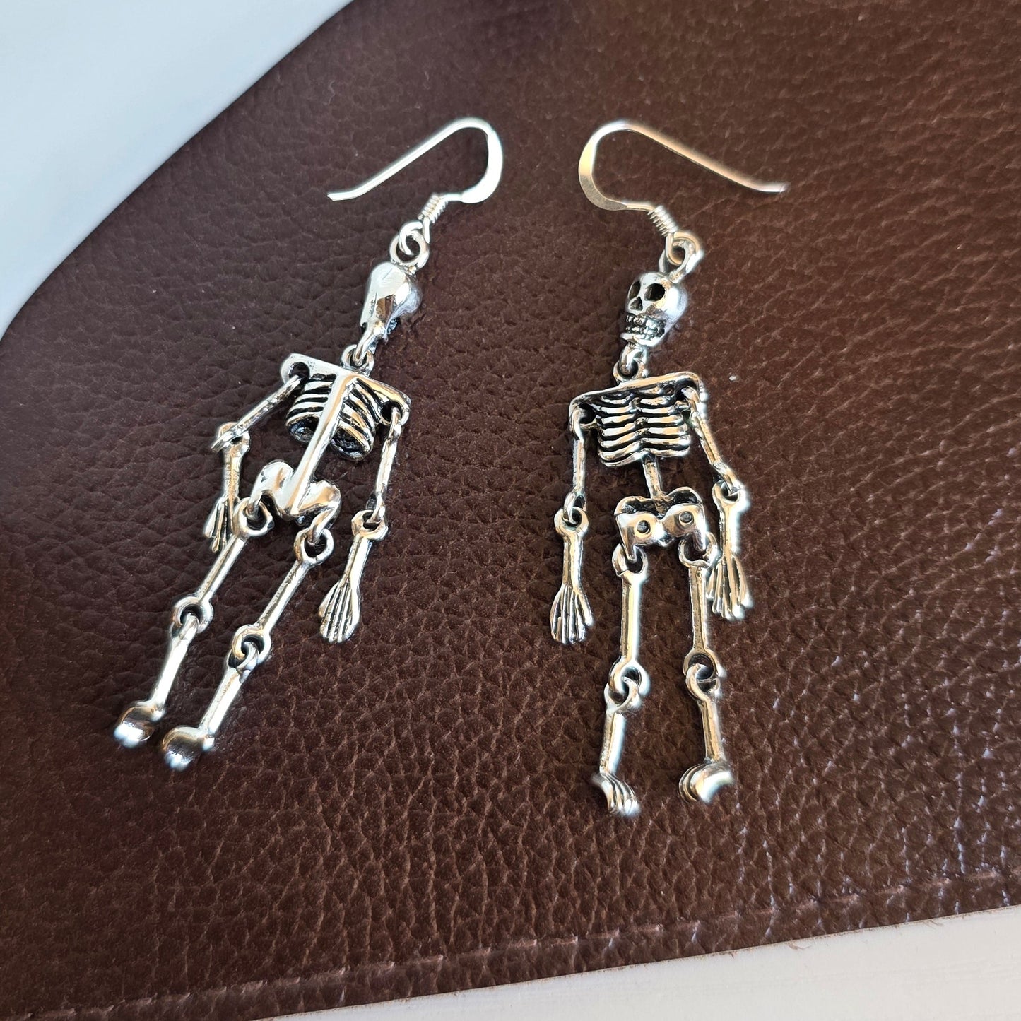 Cool Sterling Silver 3D Articulated Skeleton Dangle Statement Earrings