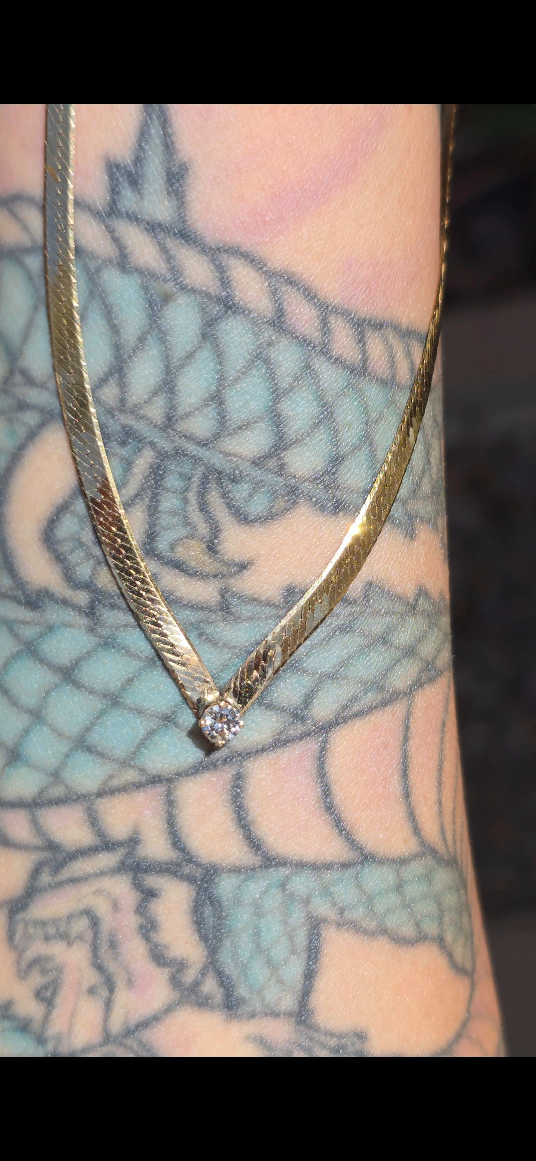 Elegant Italian 14k Gold Diamond Herringbone Chevron Collar Necklace 16"
