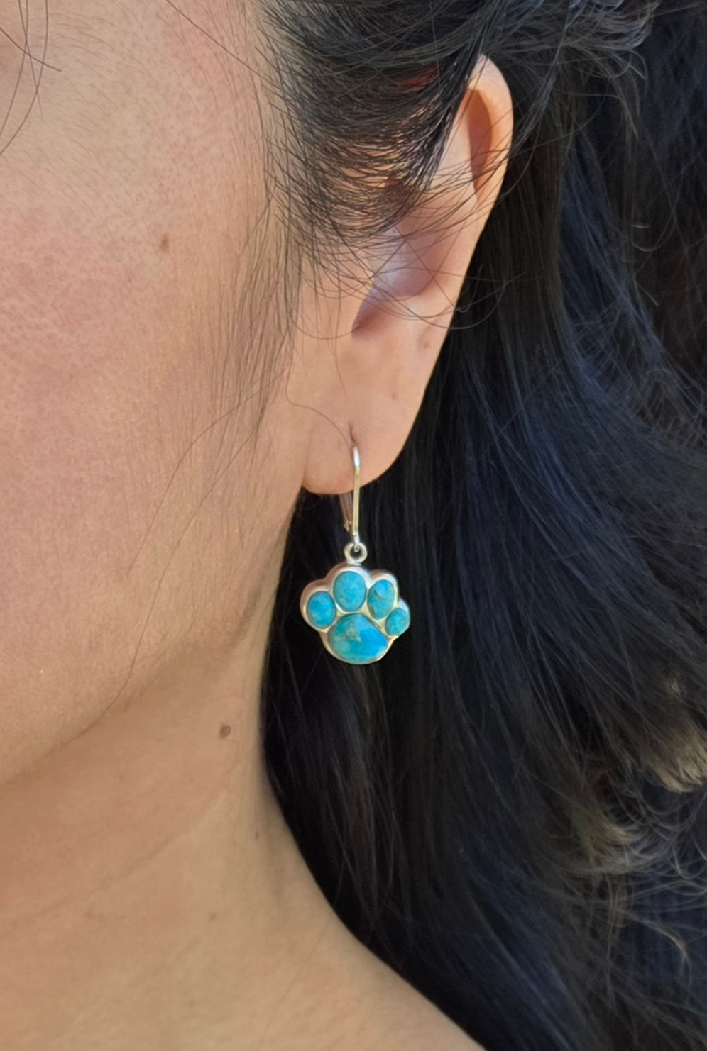 Sterling Silver Turquoise Paw Print Drop Earrings Leverbacks