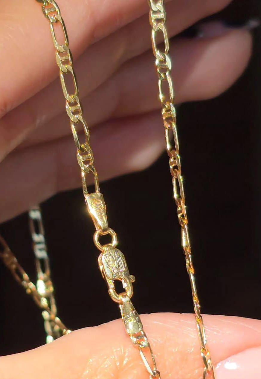 Vintage 14k Gold Italian Made Figaro Chain 18"