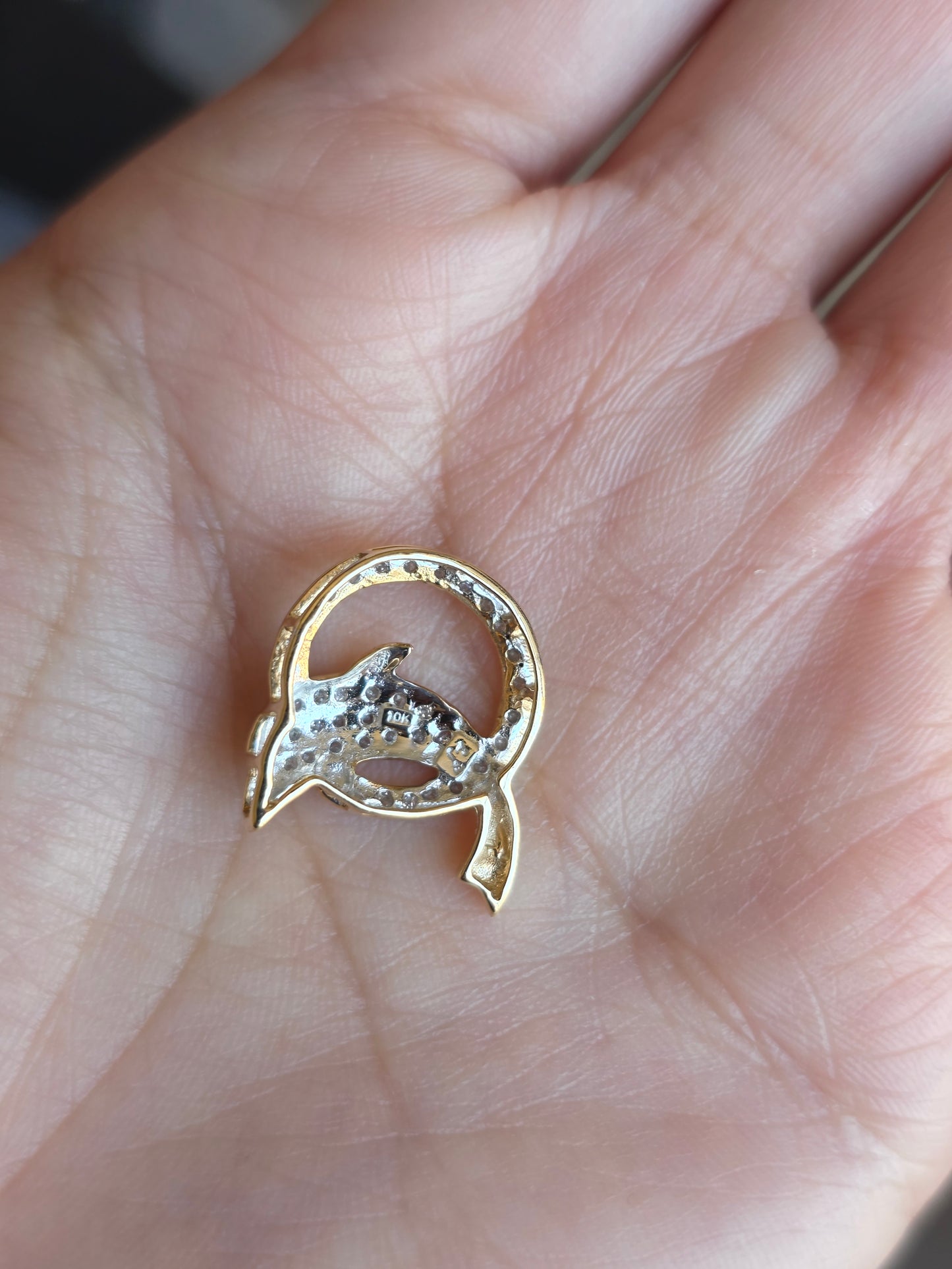 Sparkling 10k Gold Half Carat Natural Diamond Dolphin Round Pendant (NO CHAIN) Miami Dolphins Fan Gifts