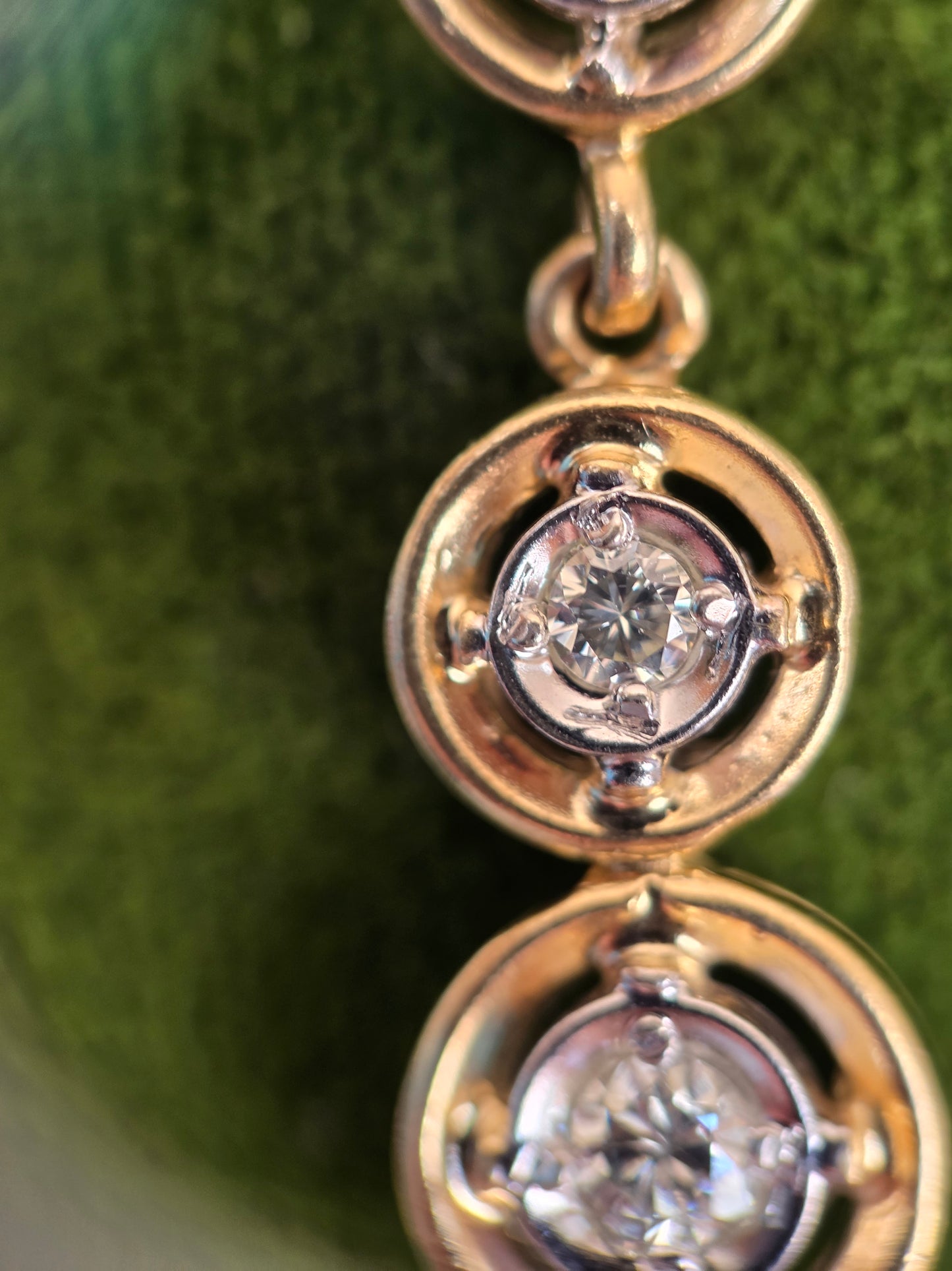 Vintage Inspired 14k Graduated Three Tier Circle Bezel Diamond Drop Dangle Earrings