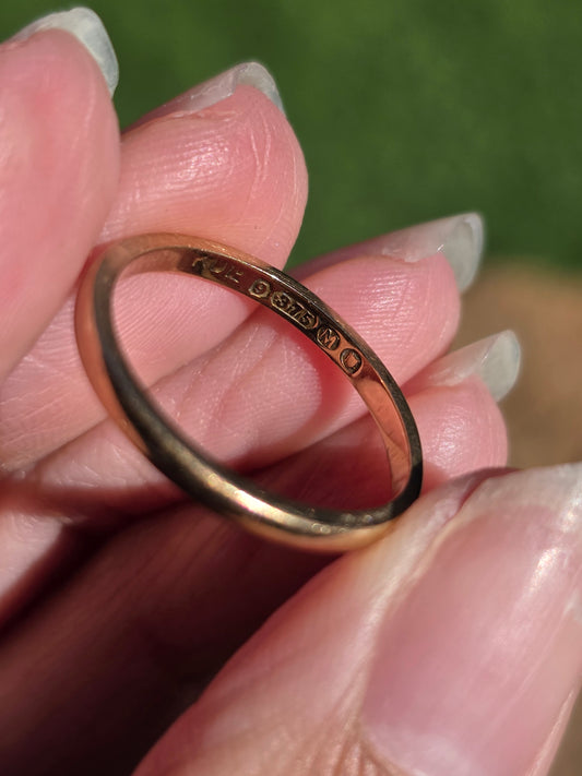 Vintage Hallmarked 9k Rose Gold Simple Stacker Band Ring Size 5.5