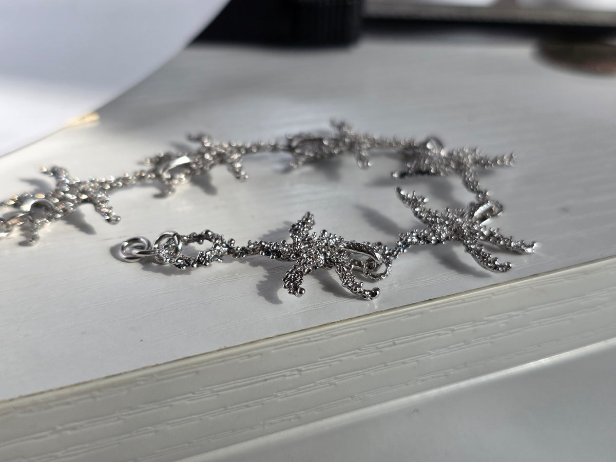 Gorgeous Italian Sterling Silver Solid Textured Starfish Link Bracelet 7"