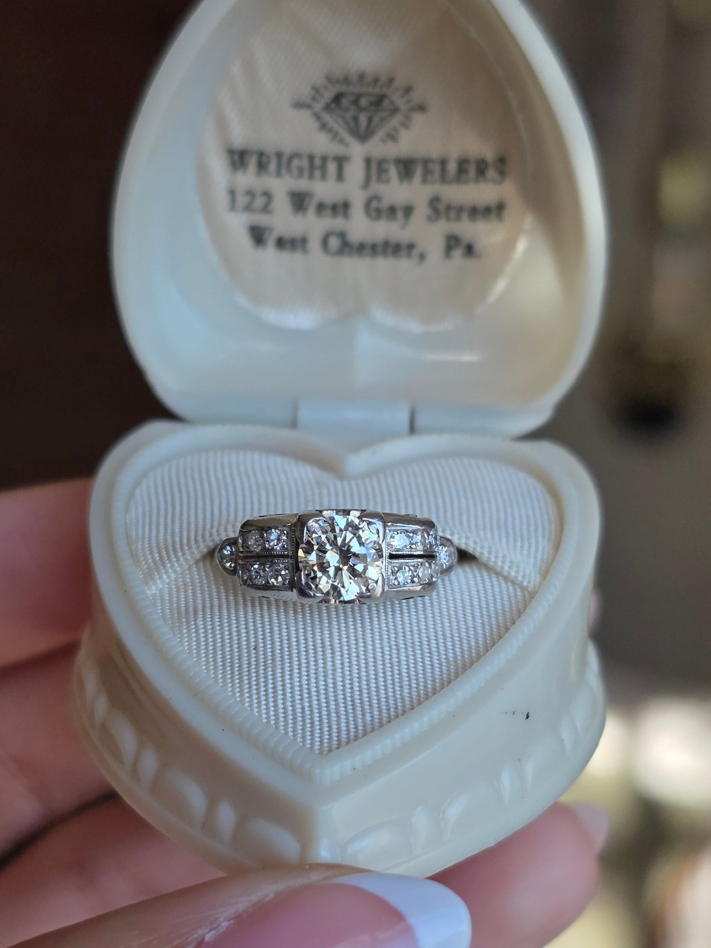 Stunning 1.0CTW OEC Art Deco Style Platinum Diamond Ring Size 4