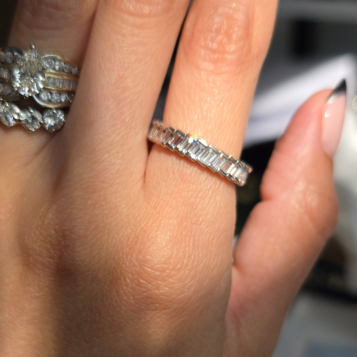 Pandora Glacial Beauty Ring Sterling Silver Baguette CZ Half Eternity Style Band Size 6