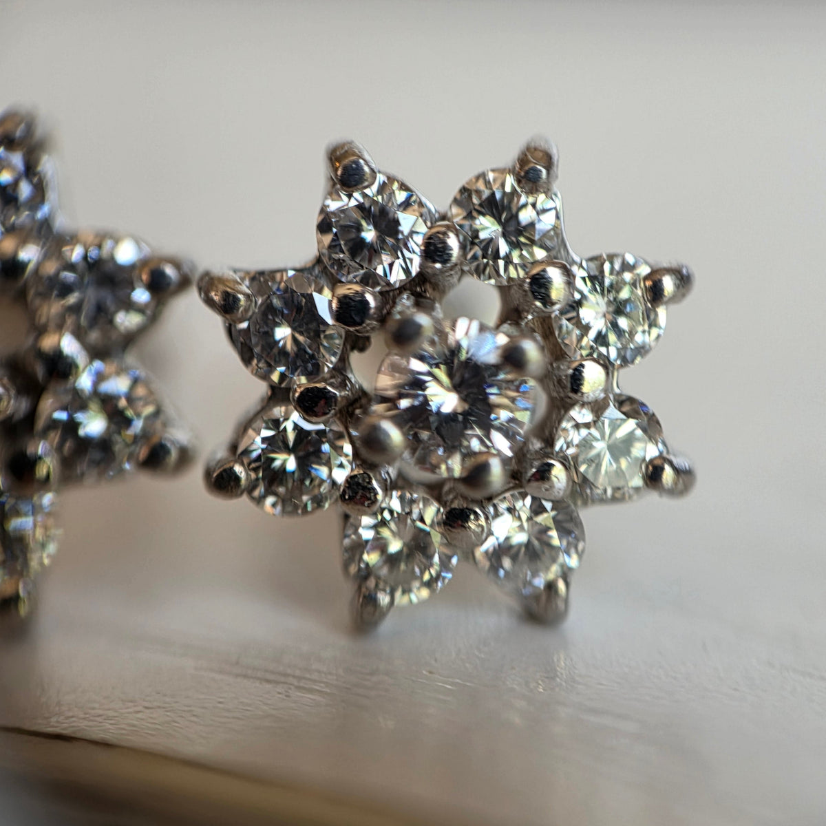 Gorgeous 14K White Gold Round Diamond Cluster Stud Earrings