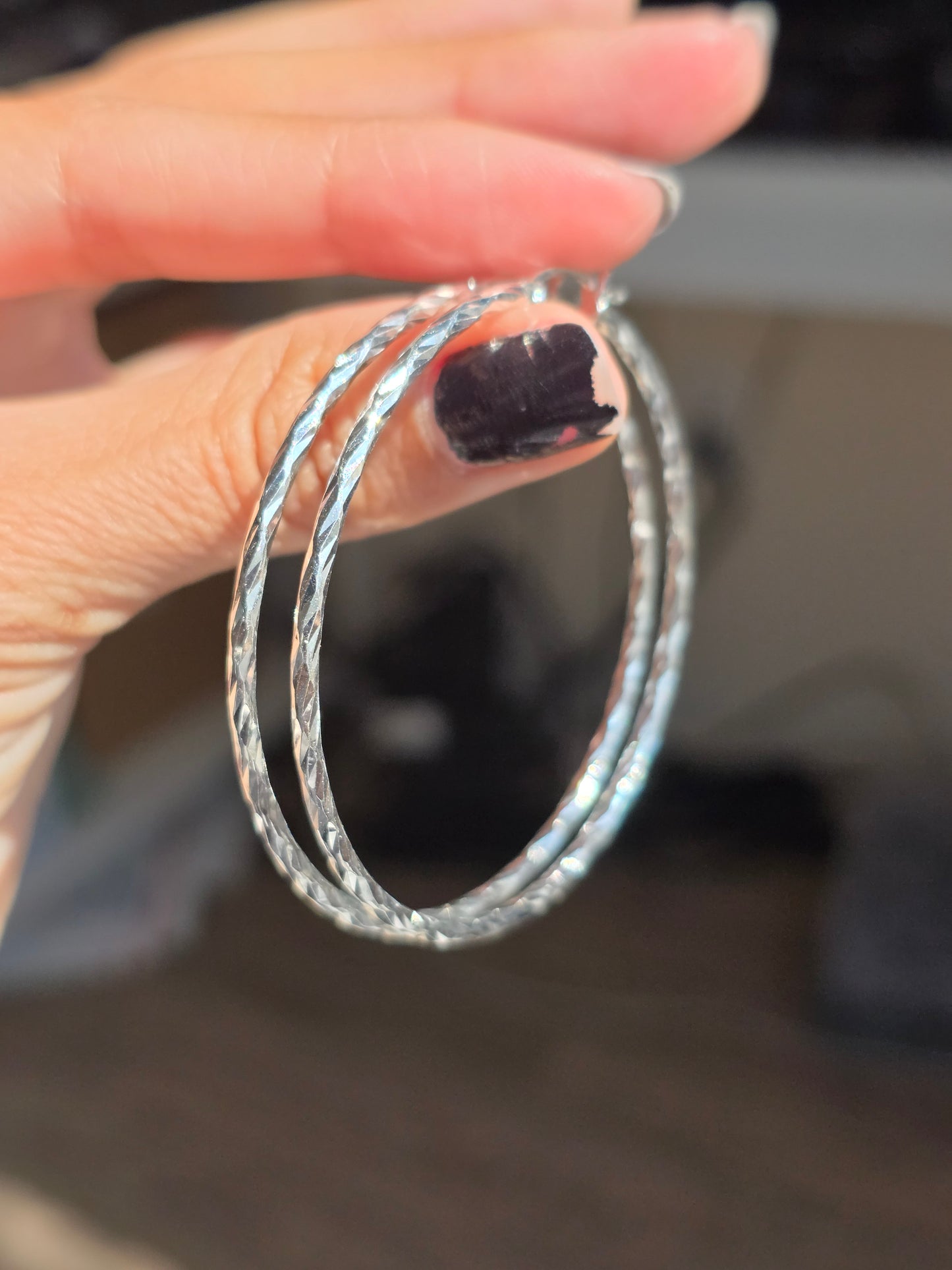 Big 54mm (2.1") Diamond Cut Sterling Silver Hoops Earrings
