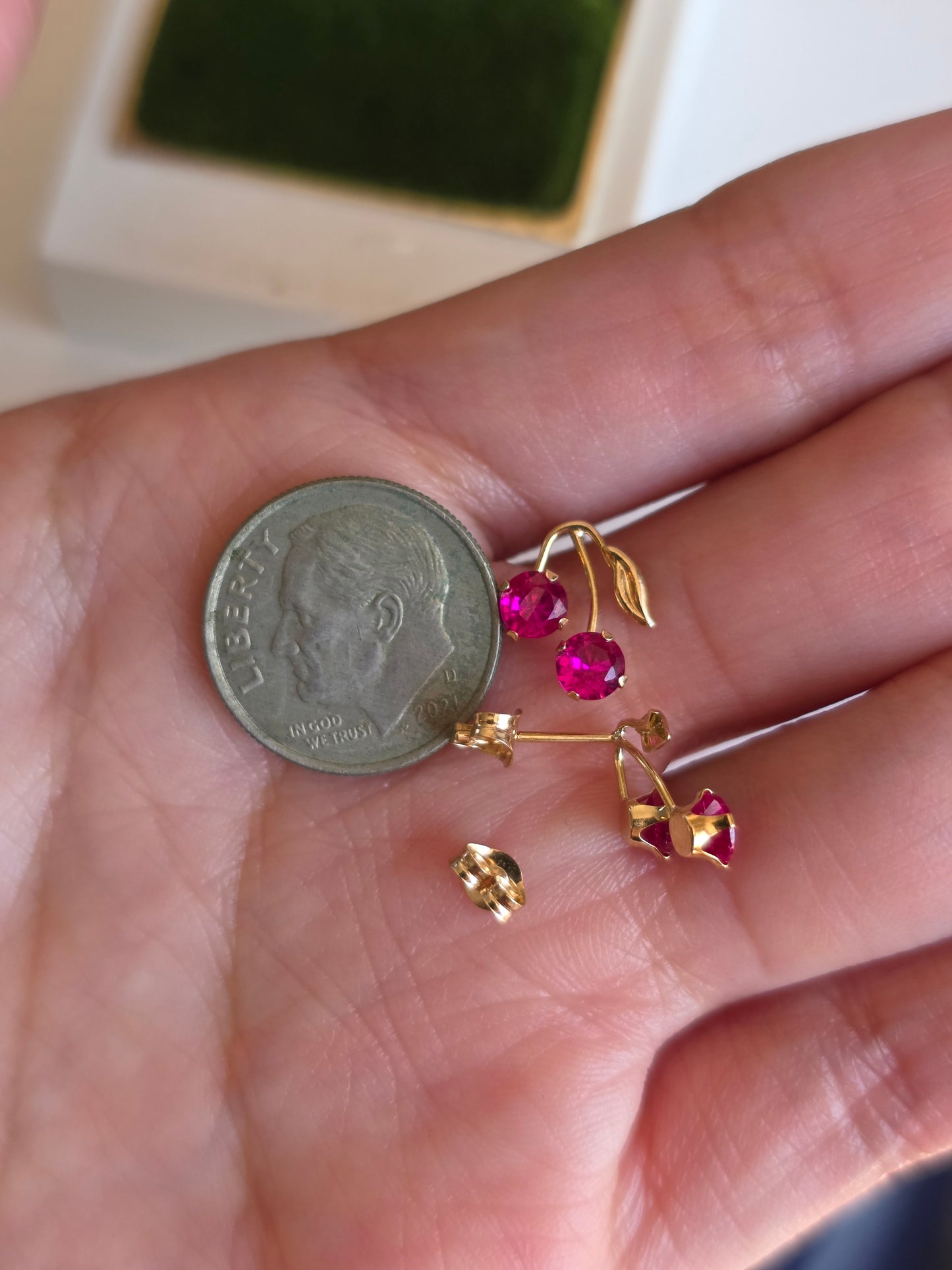 Adorable 10k Gold Ruby Cherry Stud Earrings