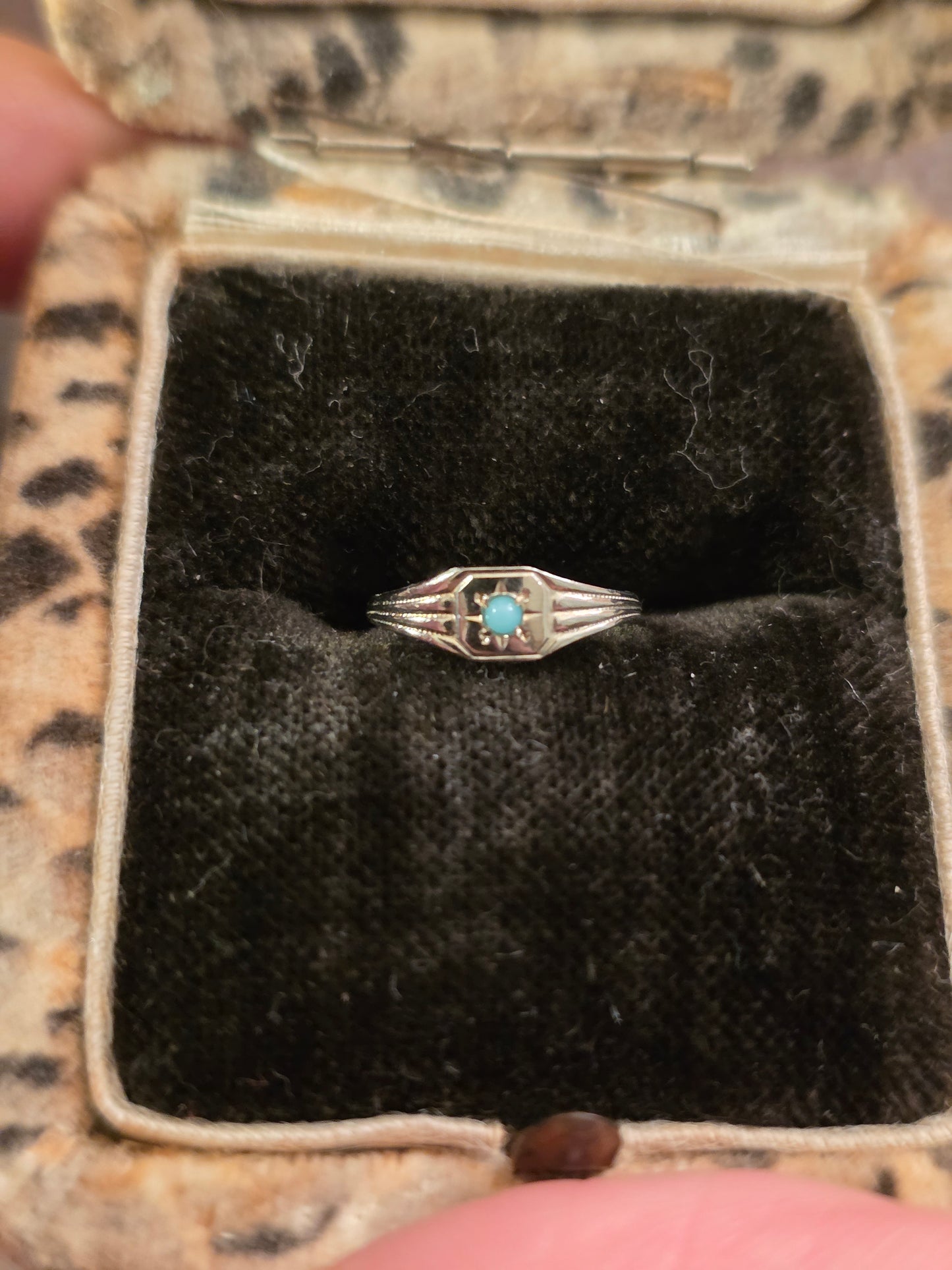 Vintage 10k White Gold Turquoise Baby Ring Less than a Size 1 / Midi / Charm (NO CHAIN)