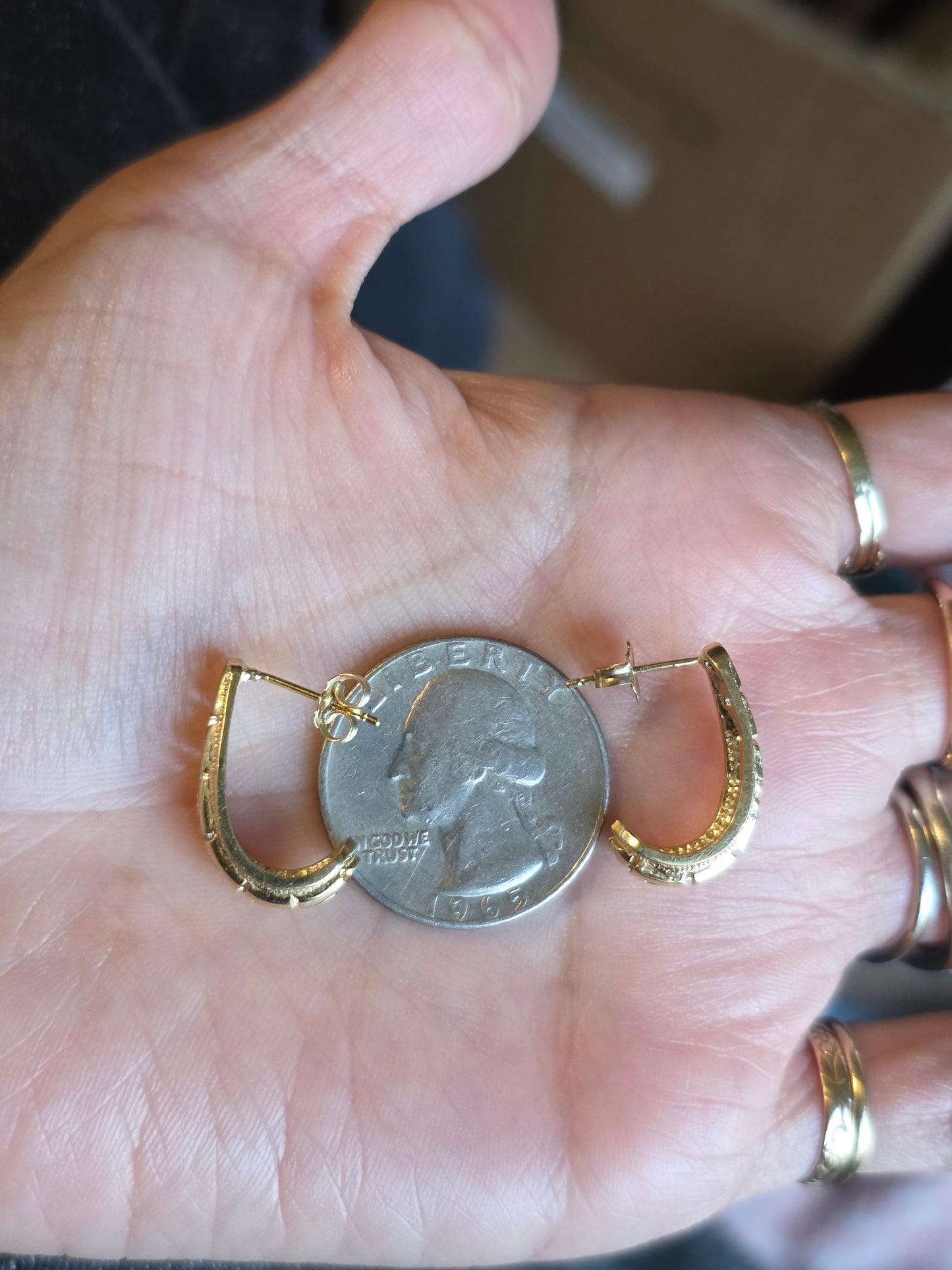 Solid Made 14k Gold Greek Pattern Half Hoops Earrings