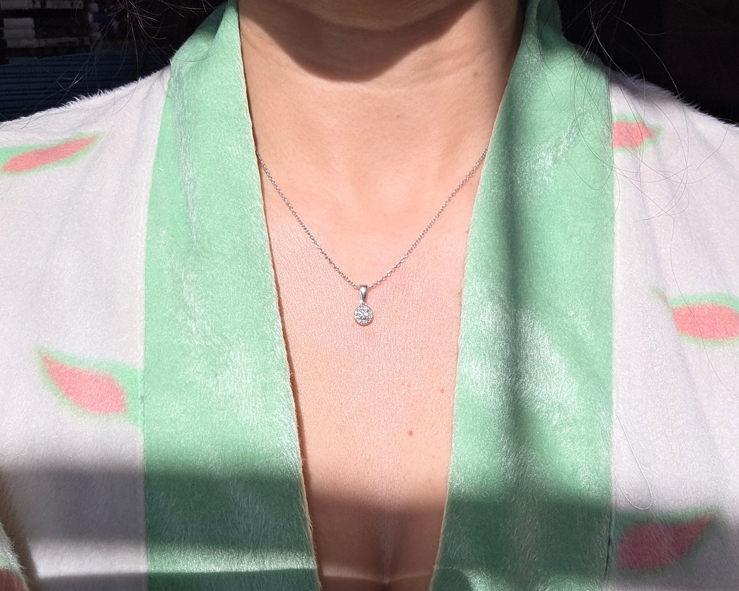 Sparkling White Gold Dainty .20CTW Diamond Cluster Pendant With Cable Chain 16" Necklace