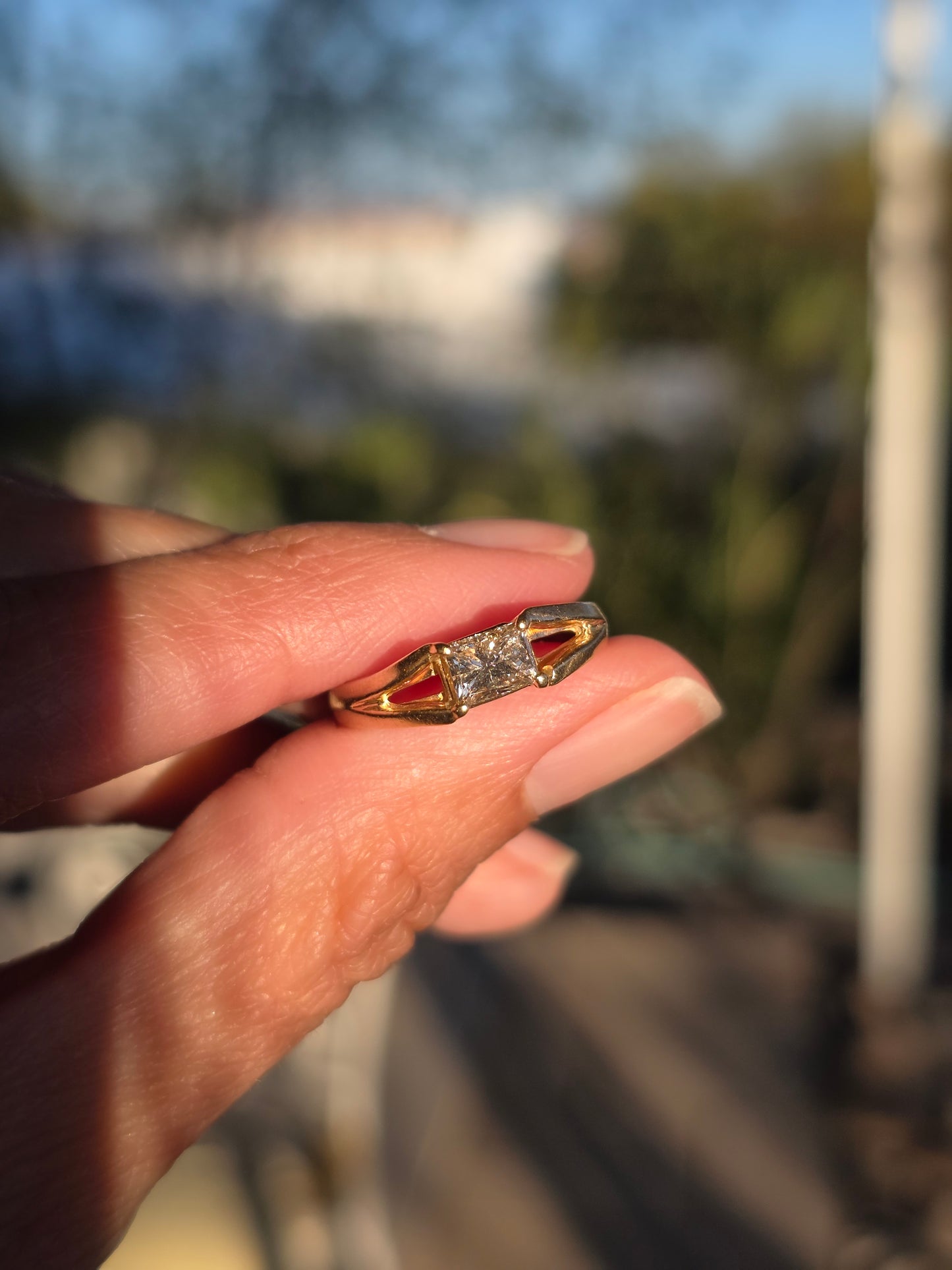 Beautiful 14k Gold East West Style 1/3ct Emerald Cut Diamond Ring Size 5.5