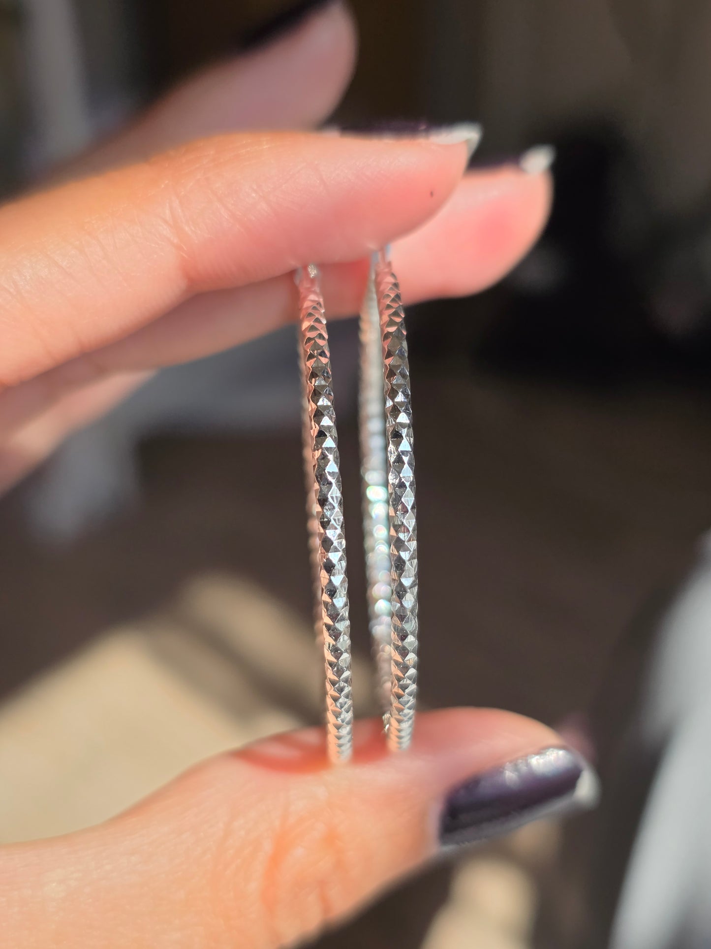 Large 44mm Textured Sterling Silver Hoops Earrings