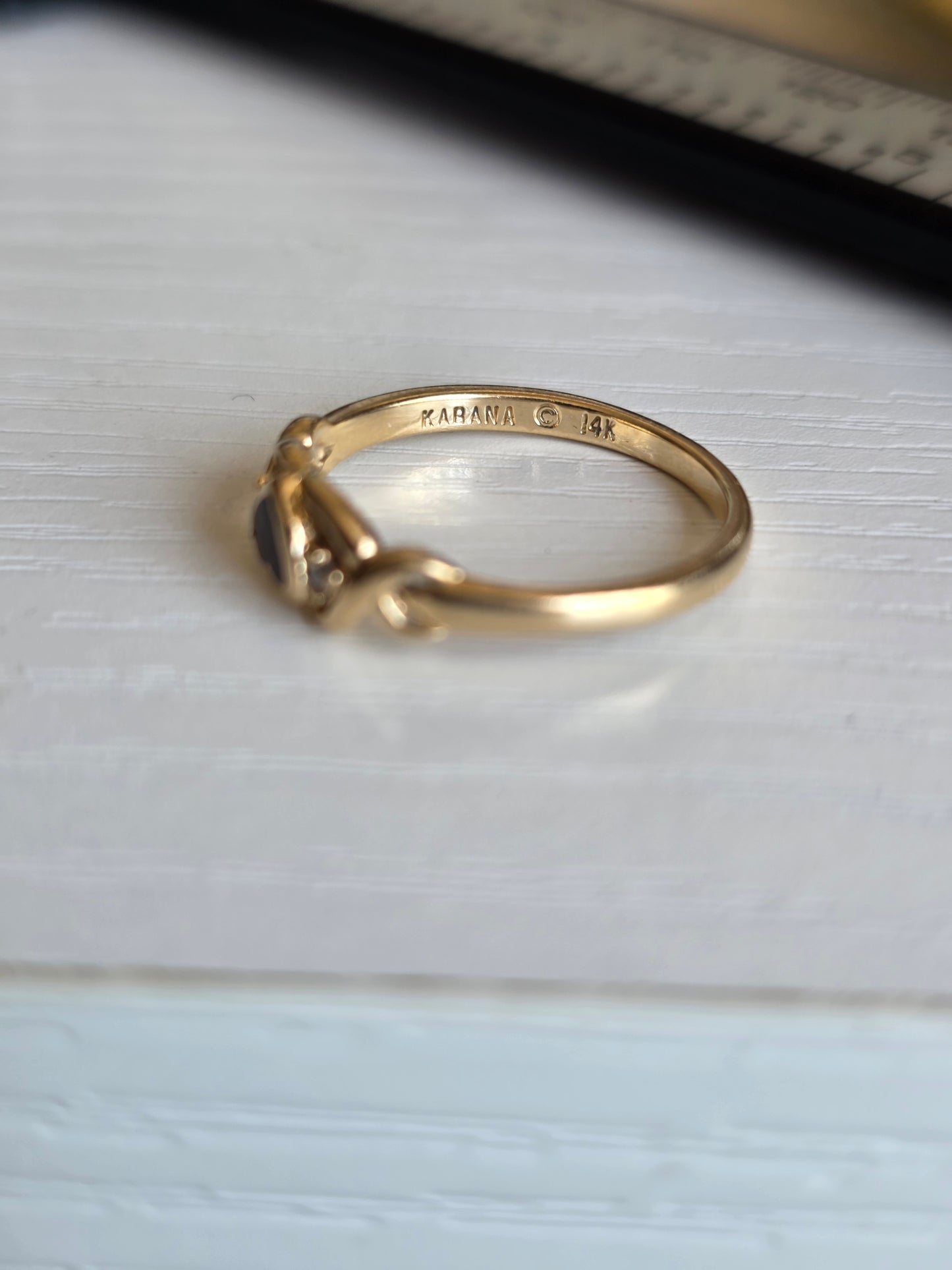 Adorable 14k Kabana Black Enamel Heart Diamond Ring Size 6