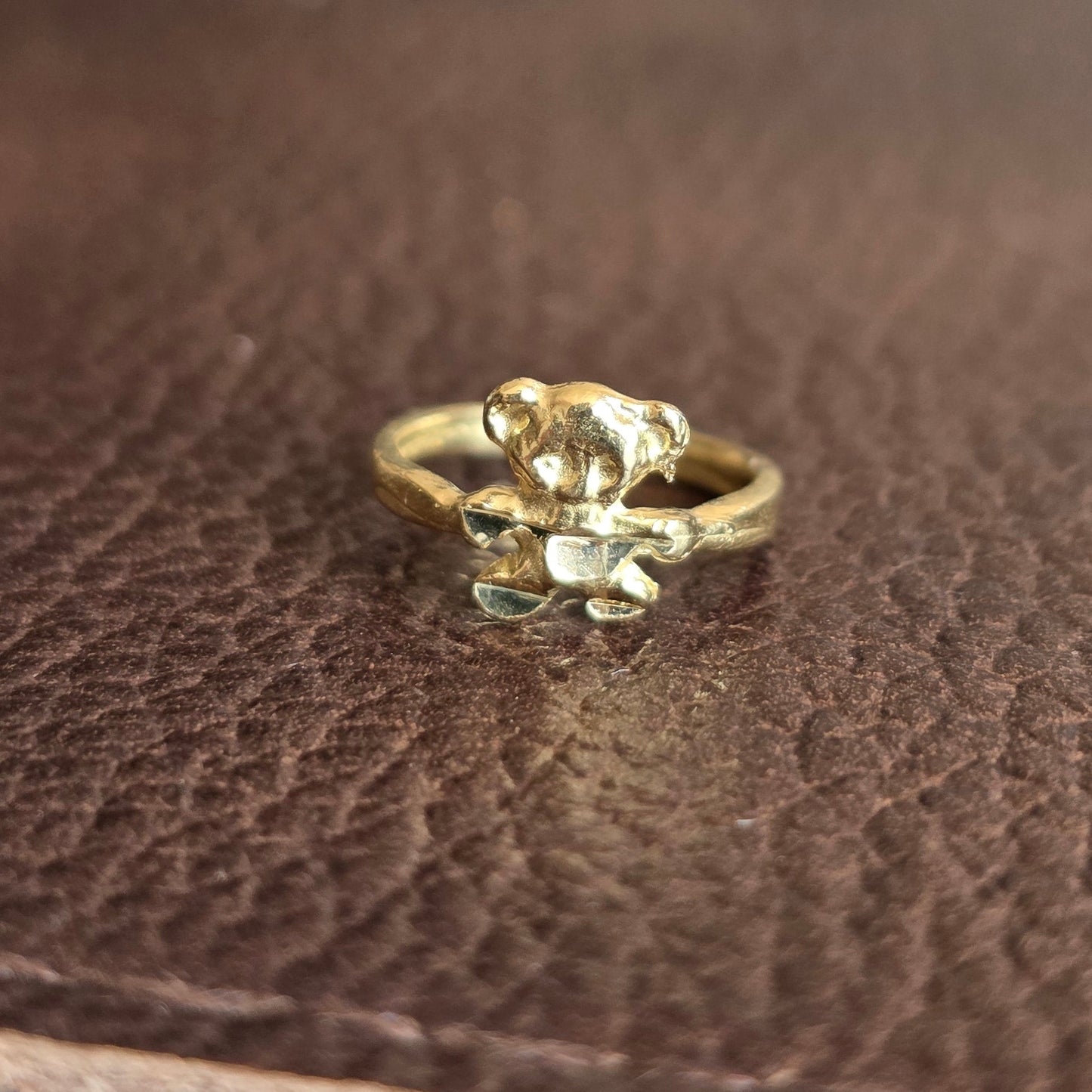 Adorable 14k Gold Diamond Cut Teddy Bear Tiny Baby Ring Charm Less Than Size 1 (NO CHAIN)