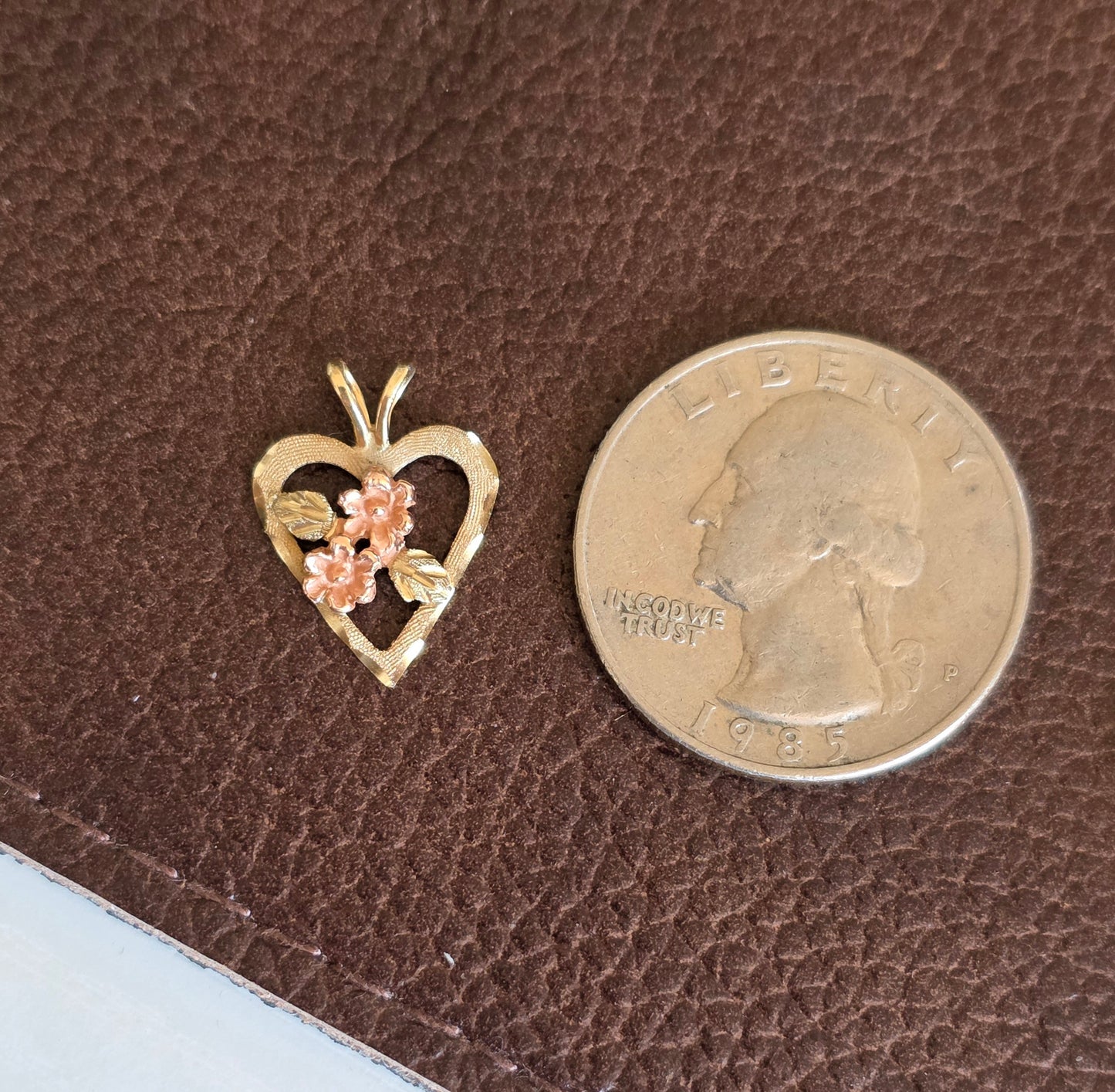 Pretty 10k 2Toned Gold Flowers Heart Pendant (NO CHAIN)