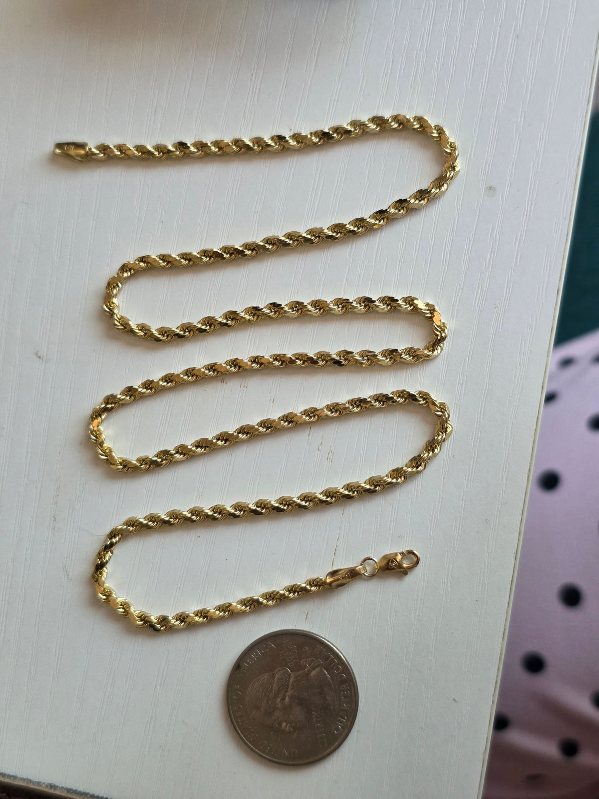 14k Gold Diamond Cut Hollow Style Rope Chain 20"