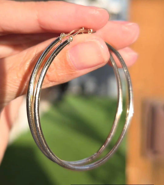 Classic 14k White Gold 2" Large Hoops Hollow Style (Slightly Dented)