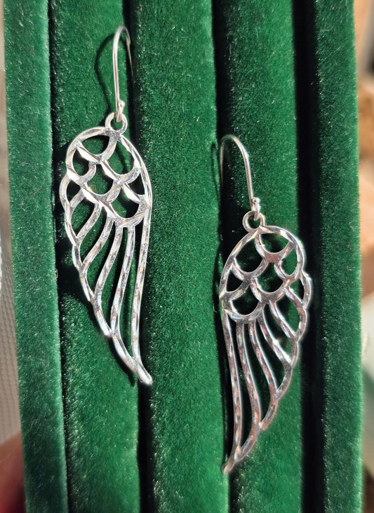 Awesome Sterling Silver Diamond Cut Large 2.1" Wing Drop Earrings