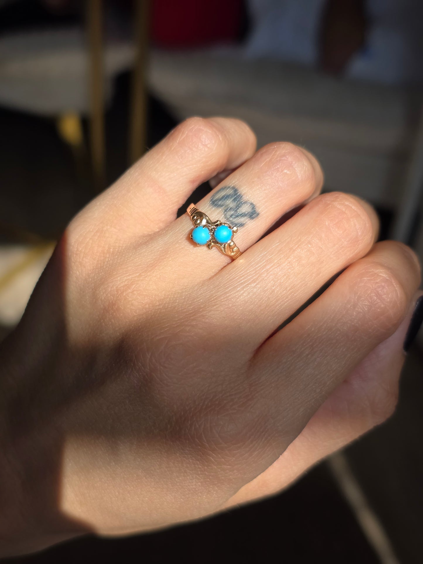 Gorgeous 10k Victorian Style Toi Et Moi Turquoise Ring Size 5