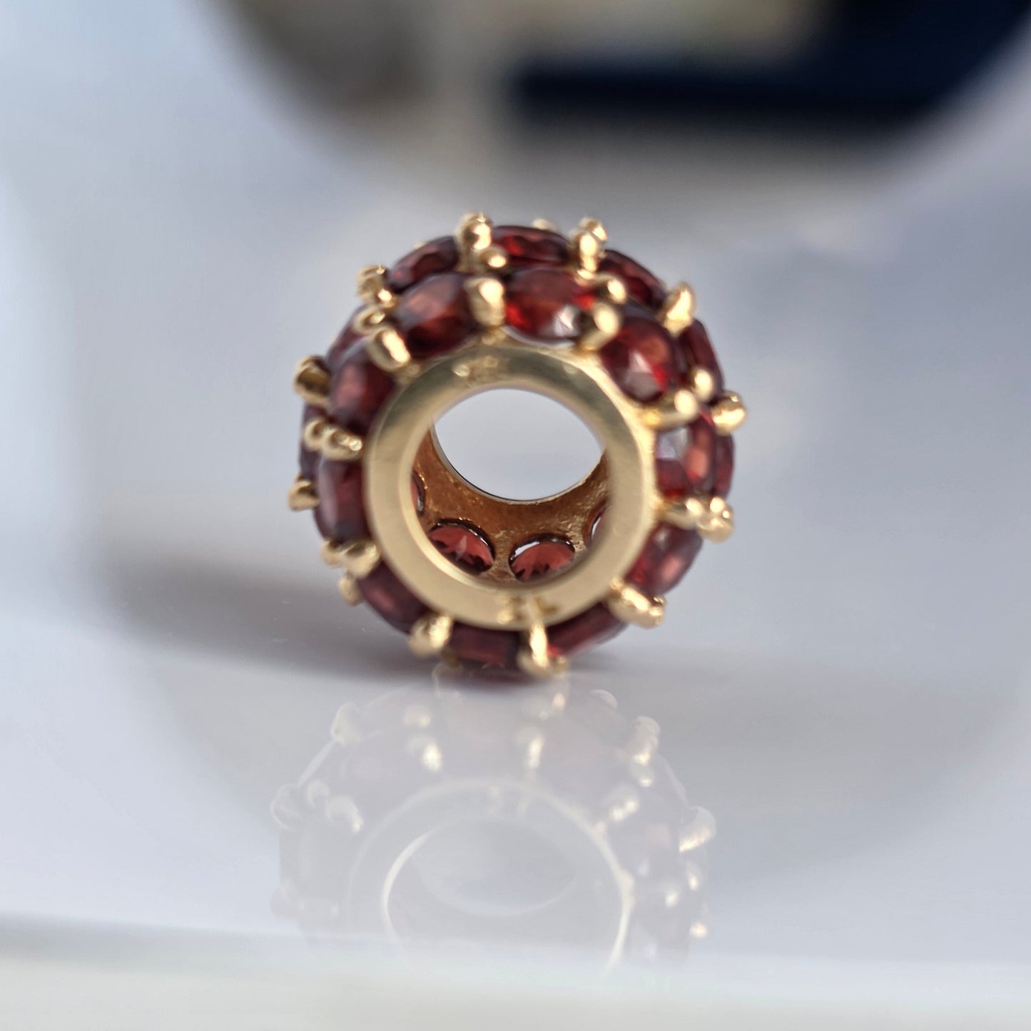 Vintage 10k Gold Garnet Spacer Bead Charm (NO CHAIN)