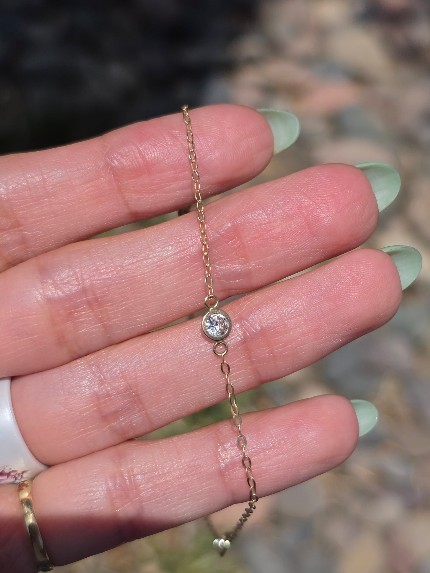 Pretty 10k Gold Sparkling CZ Stone Anklet 10" Bracelet