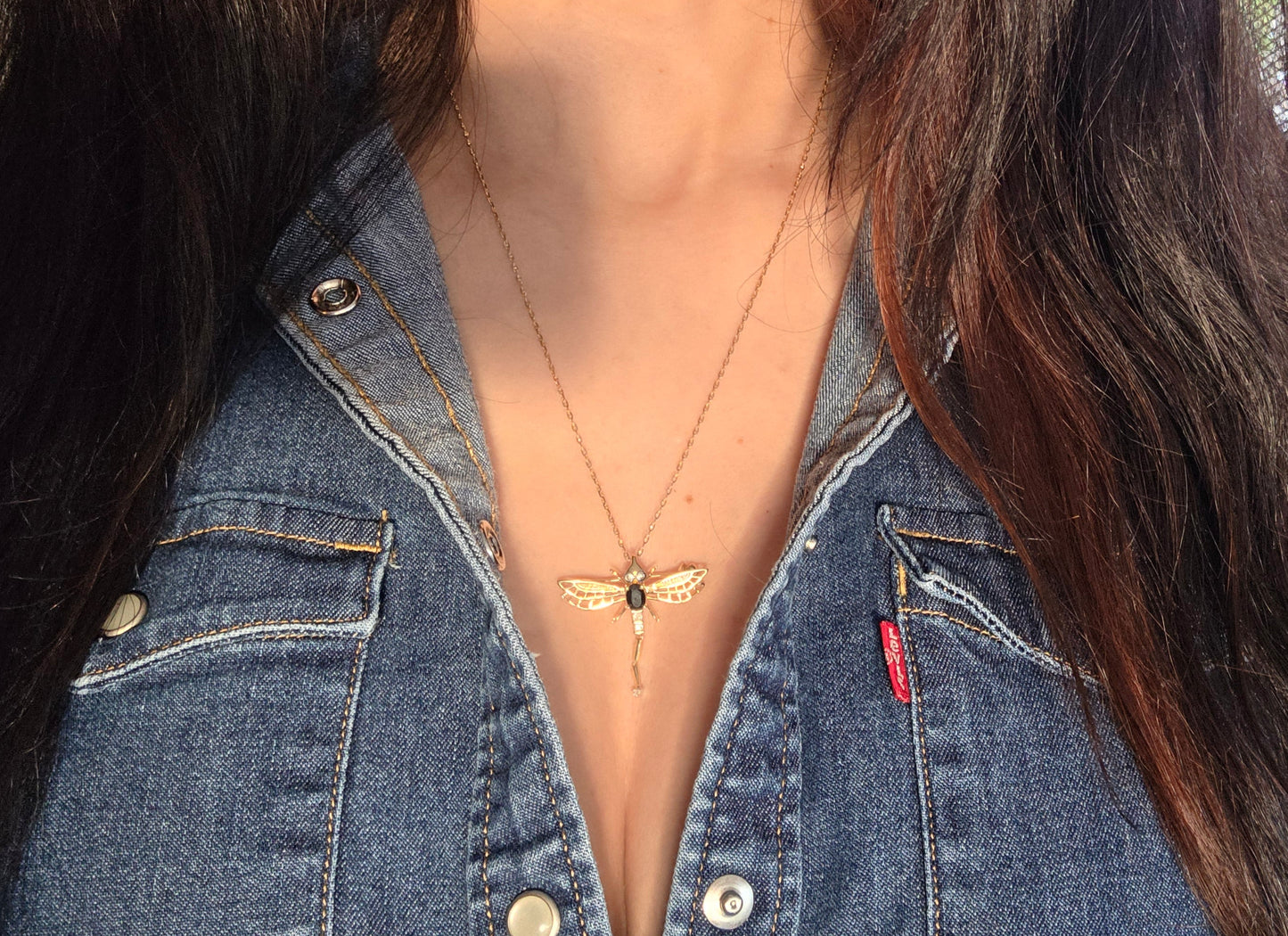 Adorable 14k Gold Sapphire and Diamond Two Toned Articulated Dragonfly Brooch/ Pendant (NO CHAIN)