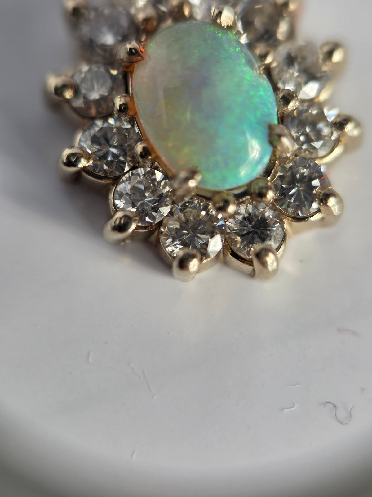 Gorgeous 14k White Gold .61TCW Opal Diamond Dainty Pendant (Optional 925 Chain)