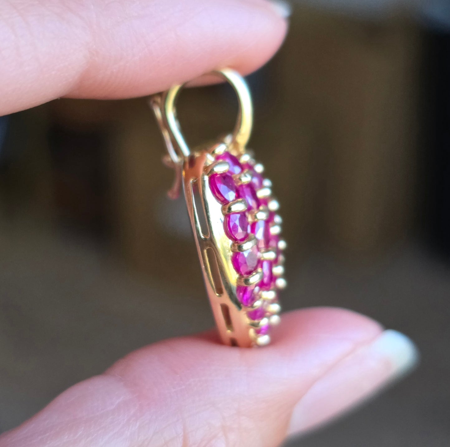 Stunning 14k Gold 4.75ctw Ruby Encrusted Heart Pendant (NO CHAIN)