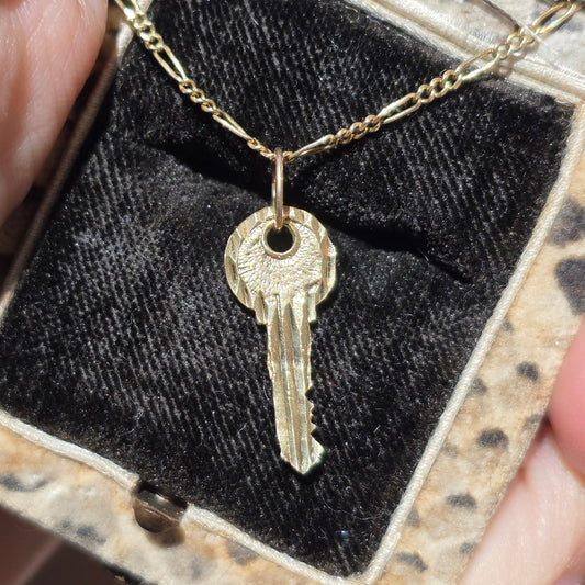 14k Gold 20mm Key Charm "KEY OF MY HEART" (NO CHAIN)