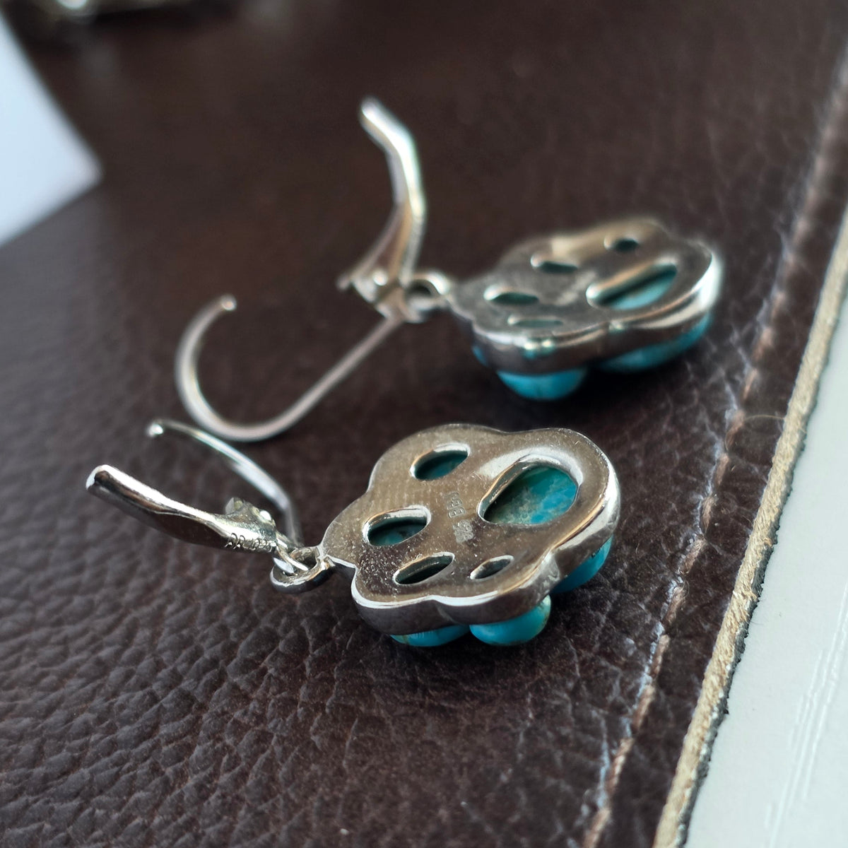 Sterling Silver Turquoise Paw Print Drop Earrings Leverbacks