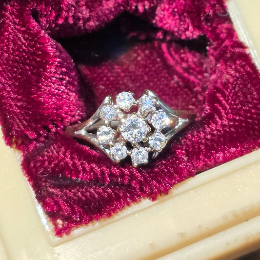 Gorgeous 14k White Gold Diamond Flower Cluster Statement Ring Size 5.8