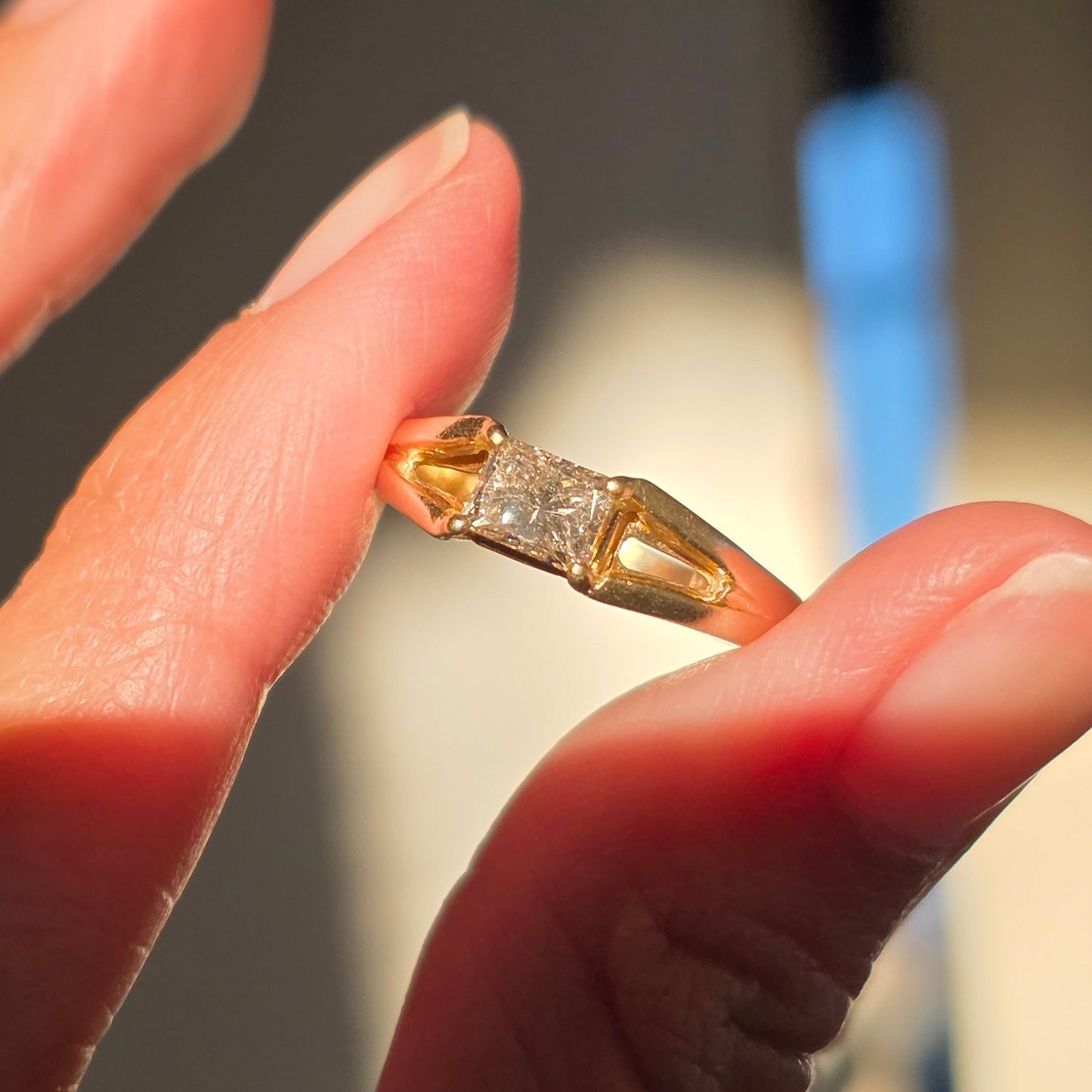 Beautiful 14k Gold East West Style 1/3ct Emerald Cut Diamond Ring Size 5.5