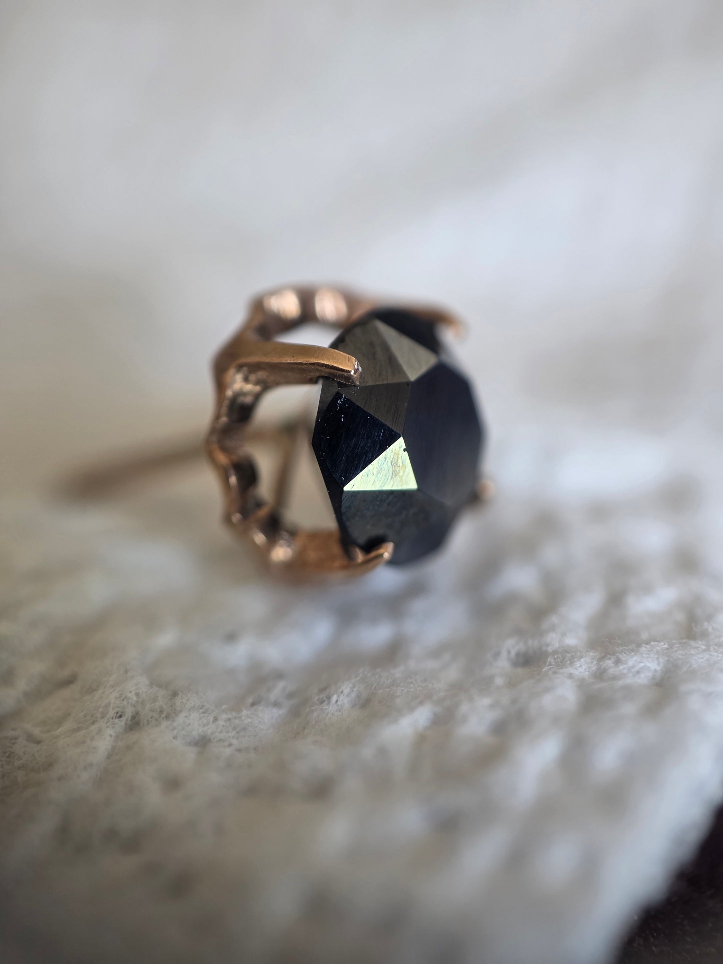 10k Gold Vintage Hematite Studs Earrings Black Faceted Gemstones